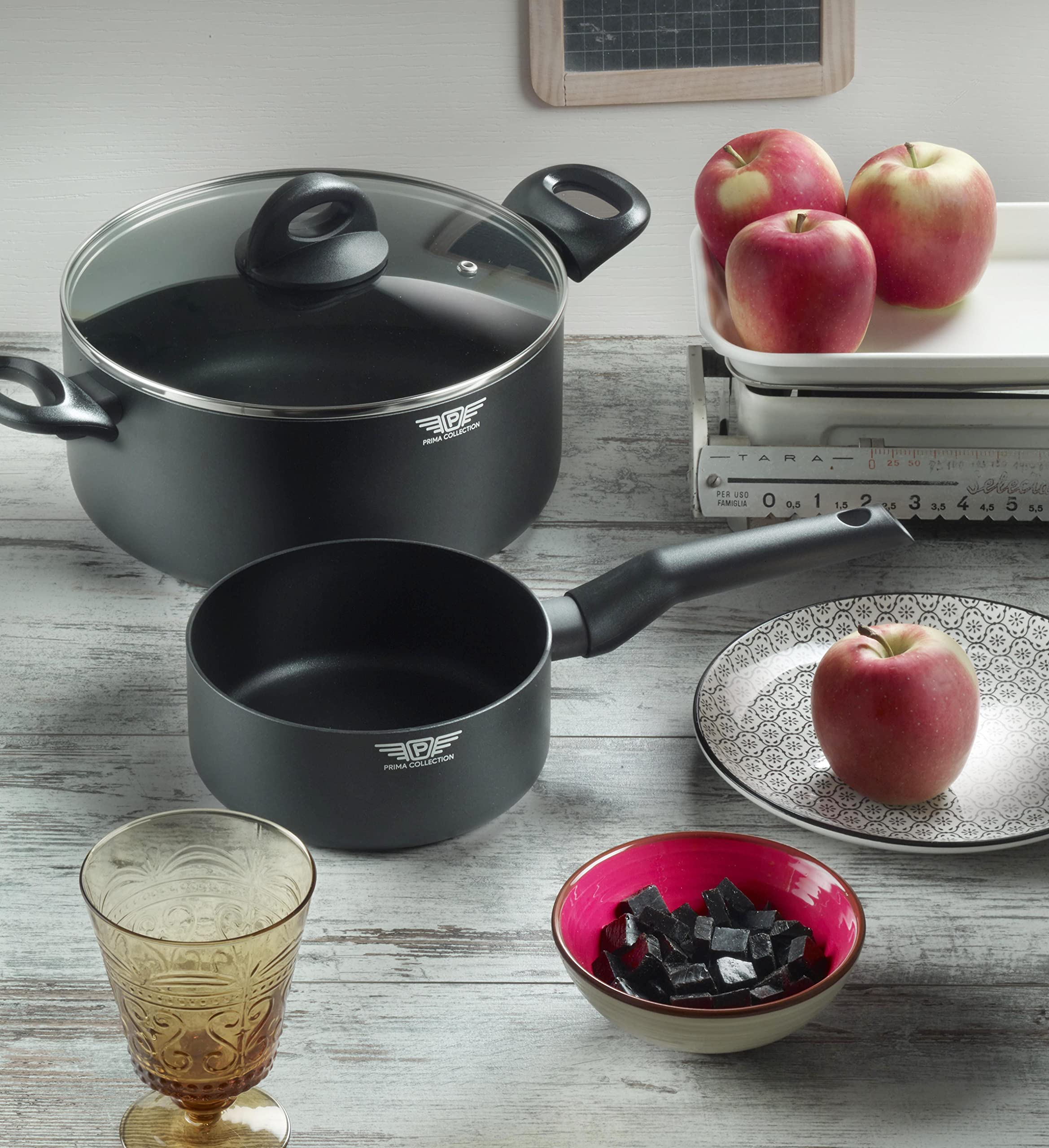 Prima Collection Black Batteria da Cucina 15 Pezzi Antiaderente Induzione