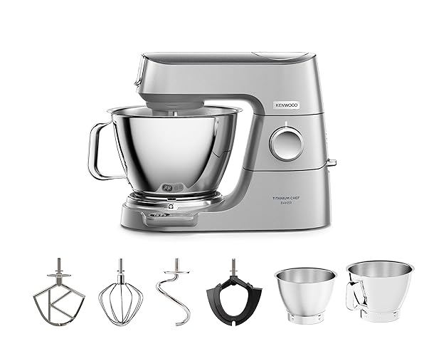 Kenwood KVC85.004SI TITANIUM CHEF BAKER Impastatrice con Bilancia Integrata, MODELLO 2023, IN Dotazione Doppia Ciotola da 5L e da 3,5L, Schermo LCD con Timer e 4 utensili, Cover intercambiabile - 2 Ciotole + 4 Accessori