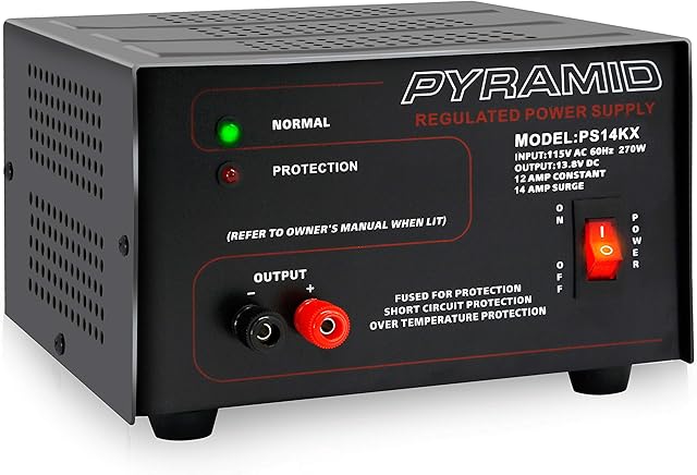 Pyramid Universal Compact Bench Power Supply-12 Amp Linear Regulated Home Lab Benchtop AC-to-Dc 12V Converter w/ 13.8 Volt Dc 115V AC 270 Watt Power Input, Screw Type Terminals, Cooling Fan-PS14KX.5