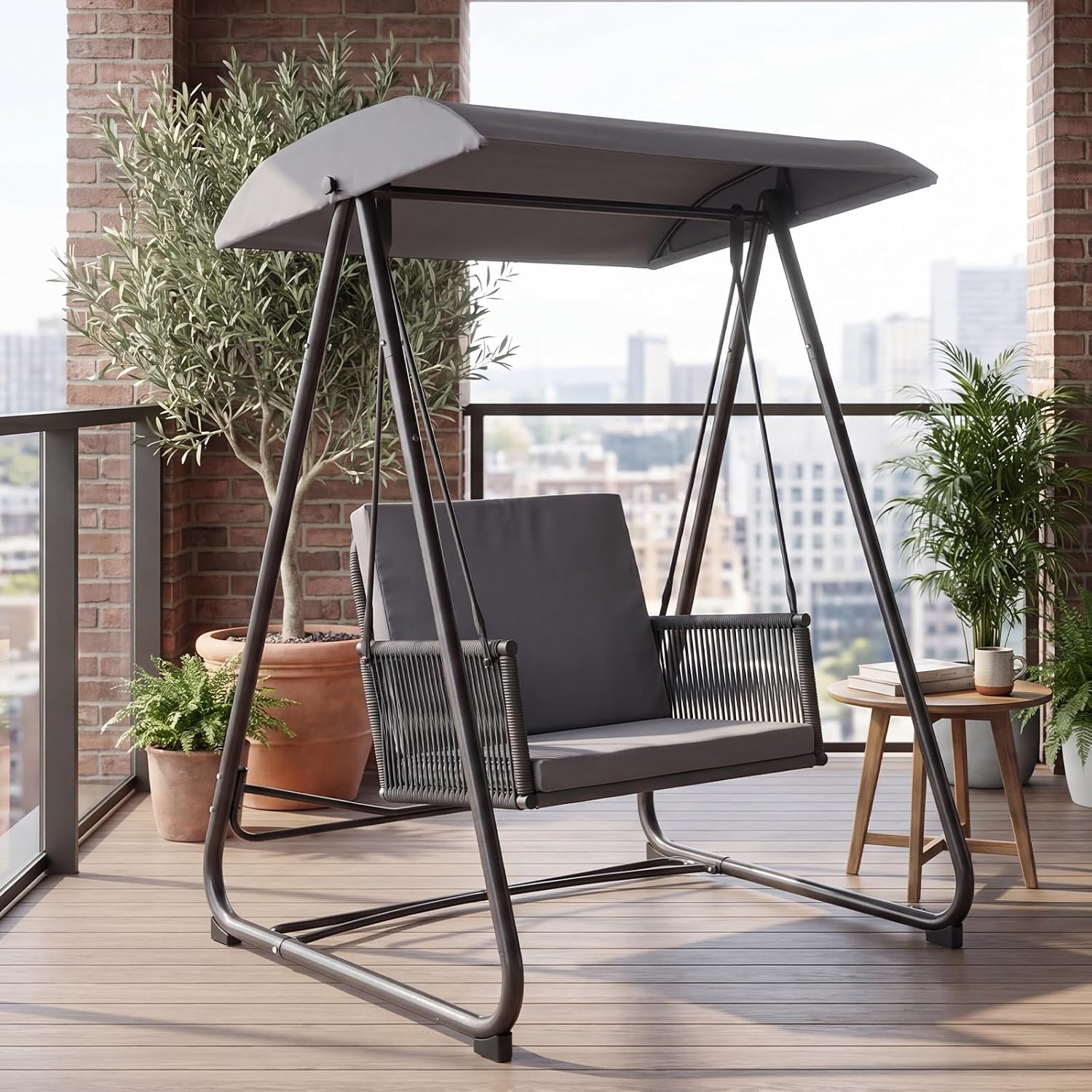DM Furniture Patio Swing with Adjustable Canopy, Single Seat Grey