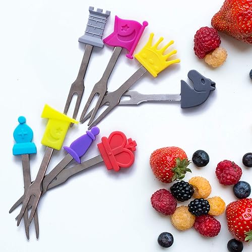 Vista 11 de Cucharas y tenedores para aperitivos, 6 piezas, dinosaurio, acero inoxidable y silicona, pequeñas cucharas de cóctel y tenedores para frutas, queso