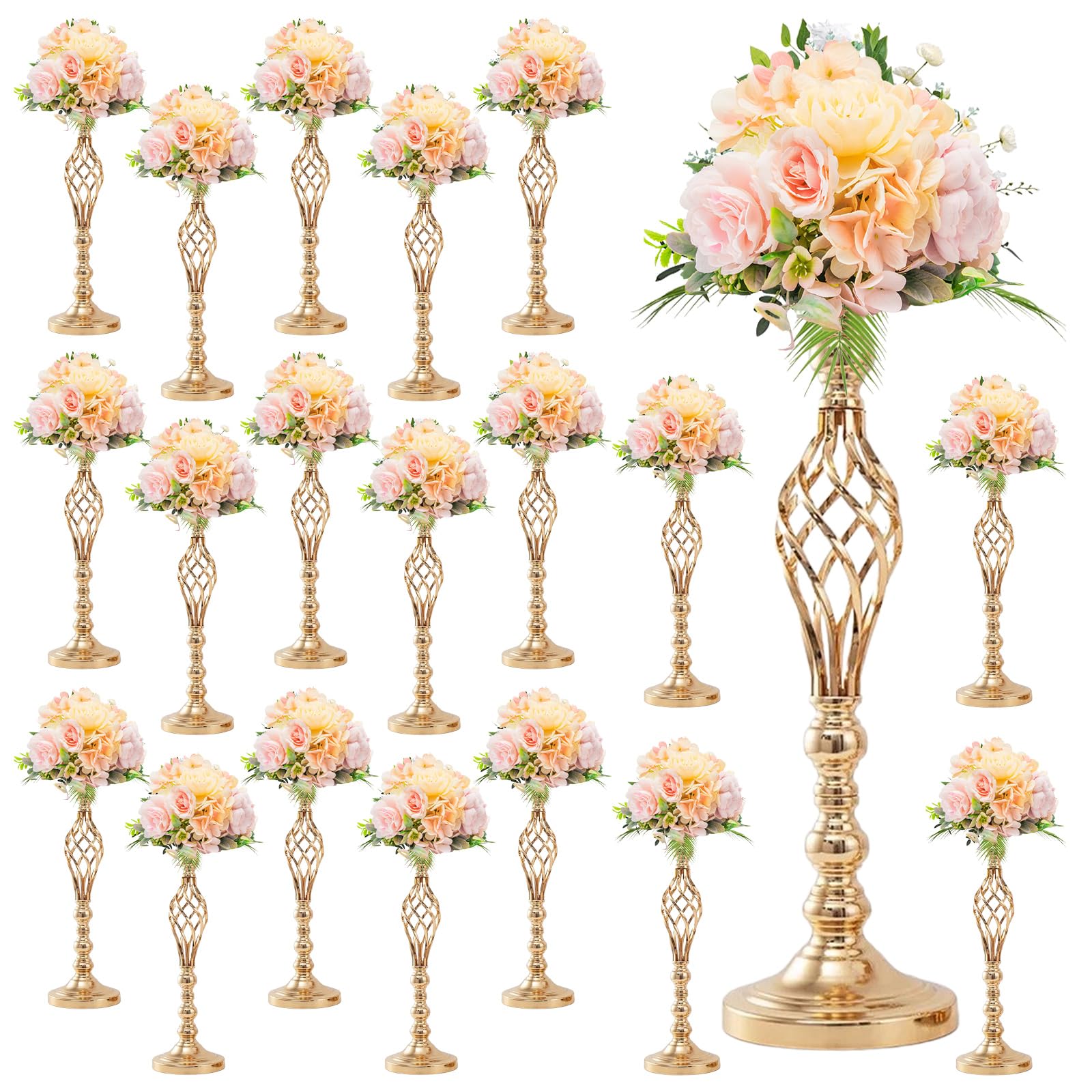20 PCS Metal Flower Arrangement Stand Wedding Metal Twist Flower Vase Stand Elegant Candle Holder for Reception Party Hotel Home Decor(Gold)