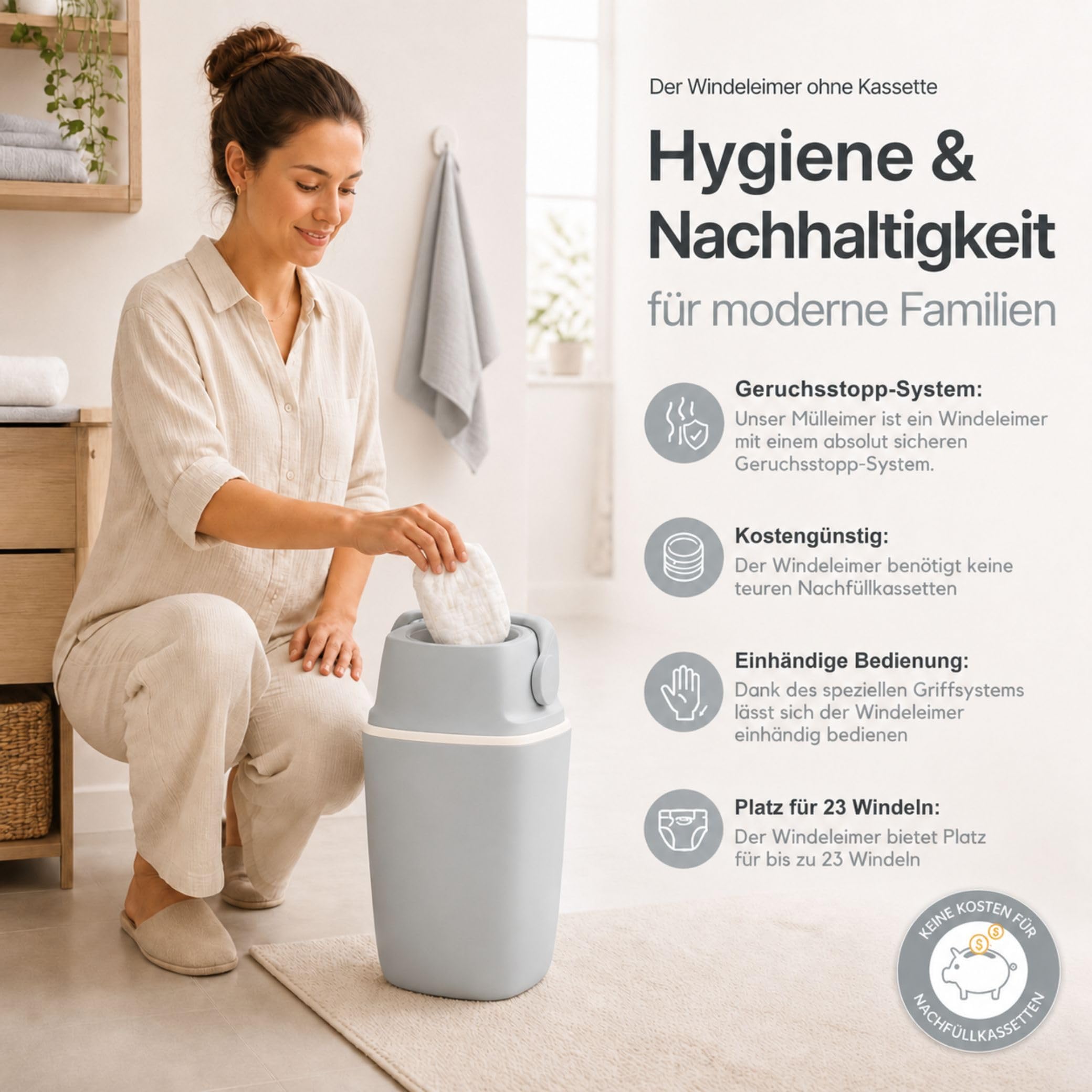 AirWell Windeleimer Geruchsdicht & Windel Blaubaer - Wickeleimer, mit Geruchsstopp-System, Einhändige Bedienung, Windeleimer Windelmülleimer, 23 Windeln Fassungsvermögen, Mülleimer Badezimmer