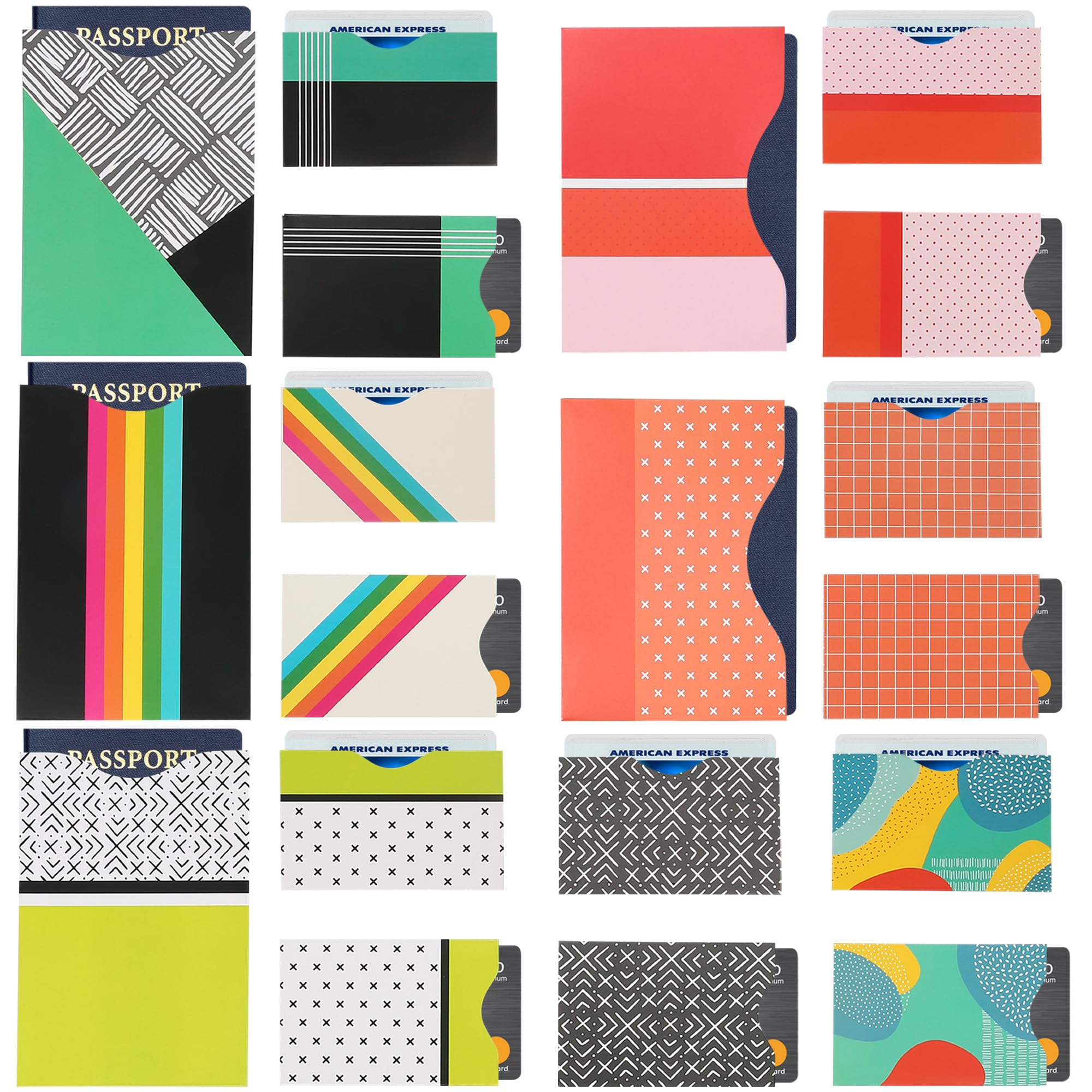 RFID Blocking Sleeves (19 Pack, 14 Credit Card + 5 Passport) for Identity Theft Protection, Bright Color