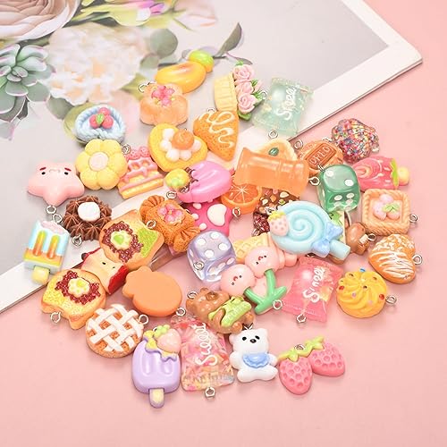 Miniatura 2 de Juego de 50 piezas de dijes de limo de resina, varios caramelos, resina, parte trasera plana, suministros para hacer manualidades y decoración para