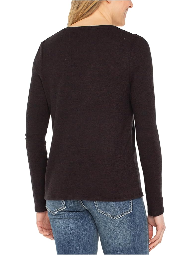 Brown Liverpool Los Angeles Long Sleeve V-Neck Knit Top W/ Shirring
