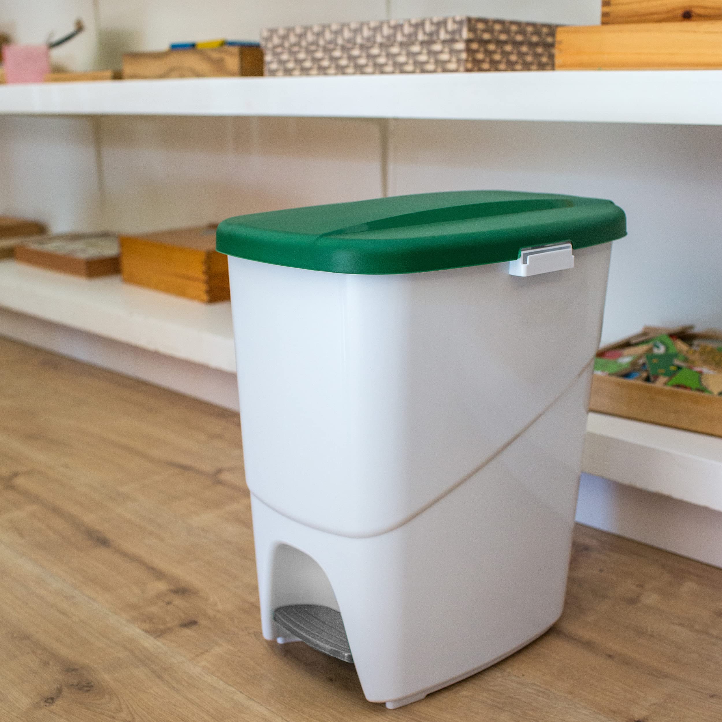 Denox Set de 3 Cubos de Reciclaje con Pedal. Cubos de Basura Cocina con Tapa Amarillo Verde y Azul. 3 x 25L. Separadores de Residuos, Polipropileno Resistente y Fácil Limpieza