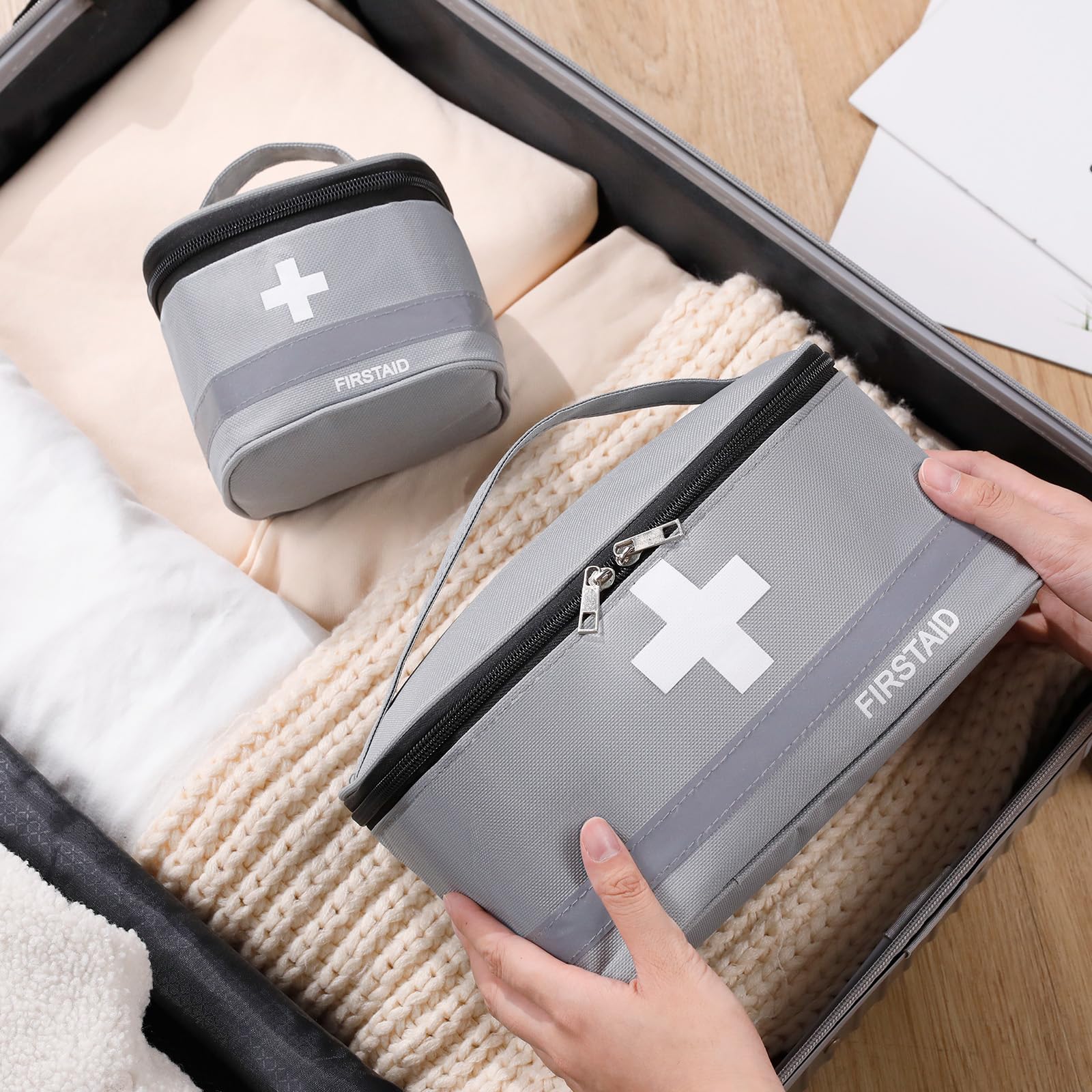 Cozary 2 Pezzi Kit Pronto Soccorso Vuota, Grande & Piccolo Cassetta Pronto Soccorso, Impermeabile Porta Medicine da Viaggio, per Outdoor Viaggio Ufficio Casa