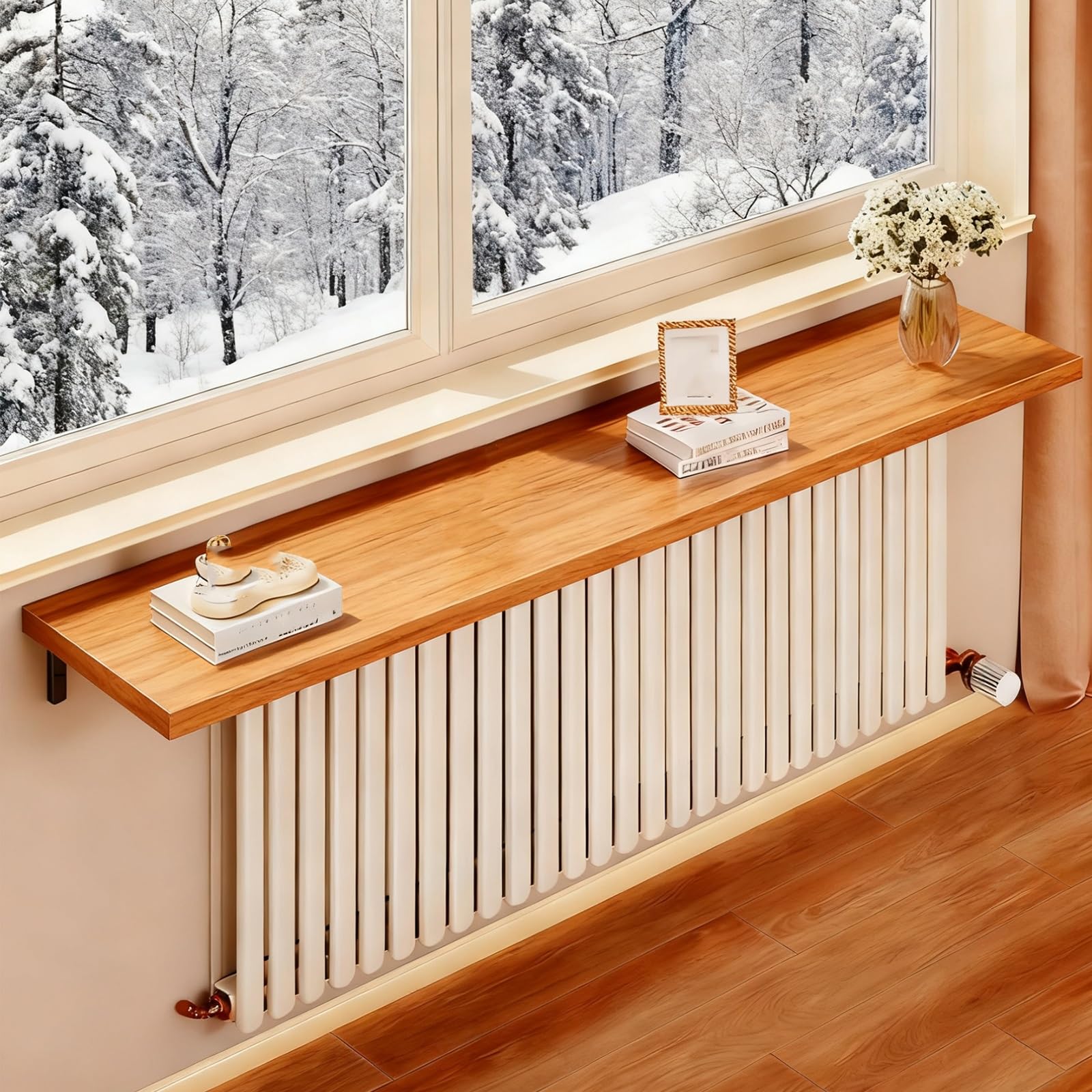 Mensola galleggiante sopra il radiatore e coperchio superiore per riporre e esporre – elegante giallo per camera da letto, bagno, soggiorno, cucina (20 x 80 cm)