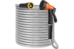 Metal Stainless Steel 25 FT Garden Hose with Adjustable Spray Nozzle