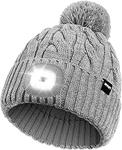 Wmcaps LED Beanie, Hat with a Light Built in Type-c Rechargeable Running Hat Ultra Bright 4 LED Light Hands Freely Head Torch Gifts for Dad Mum in Christmas Unisex Winter Warm Knit Beanie