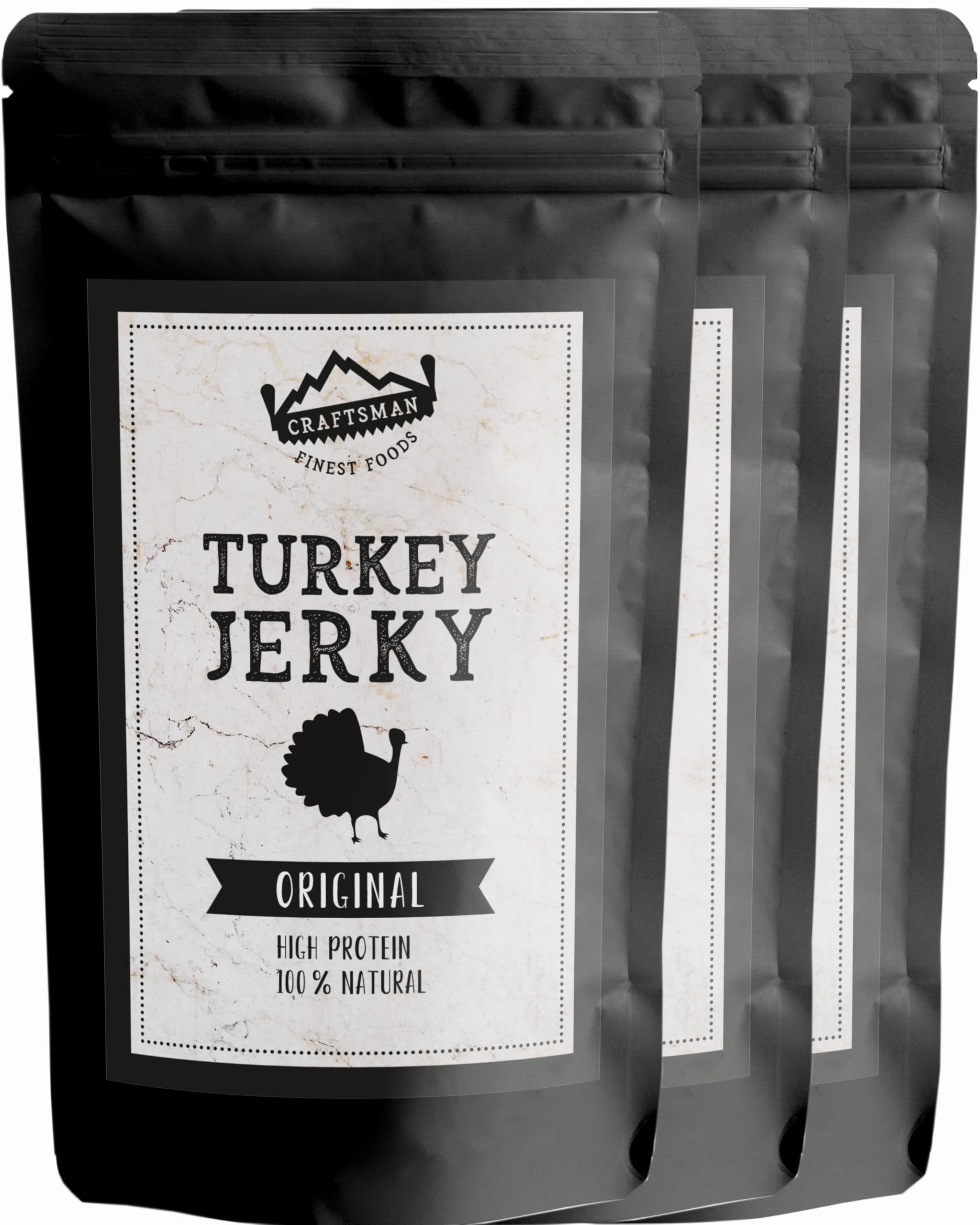 Craftsman Turkey Jerky | natürliches Trockenfleisch ohne Zucker 150g 3x 50g