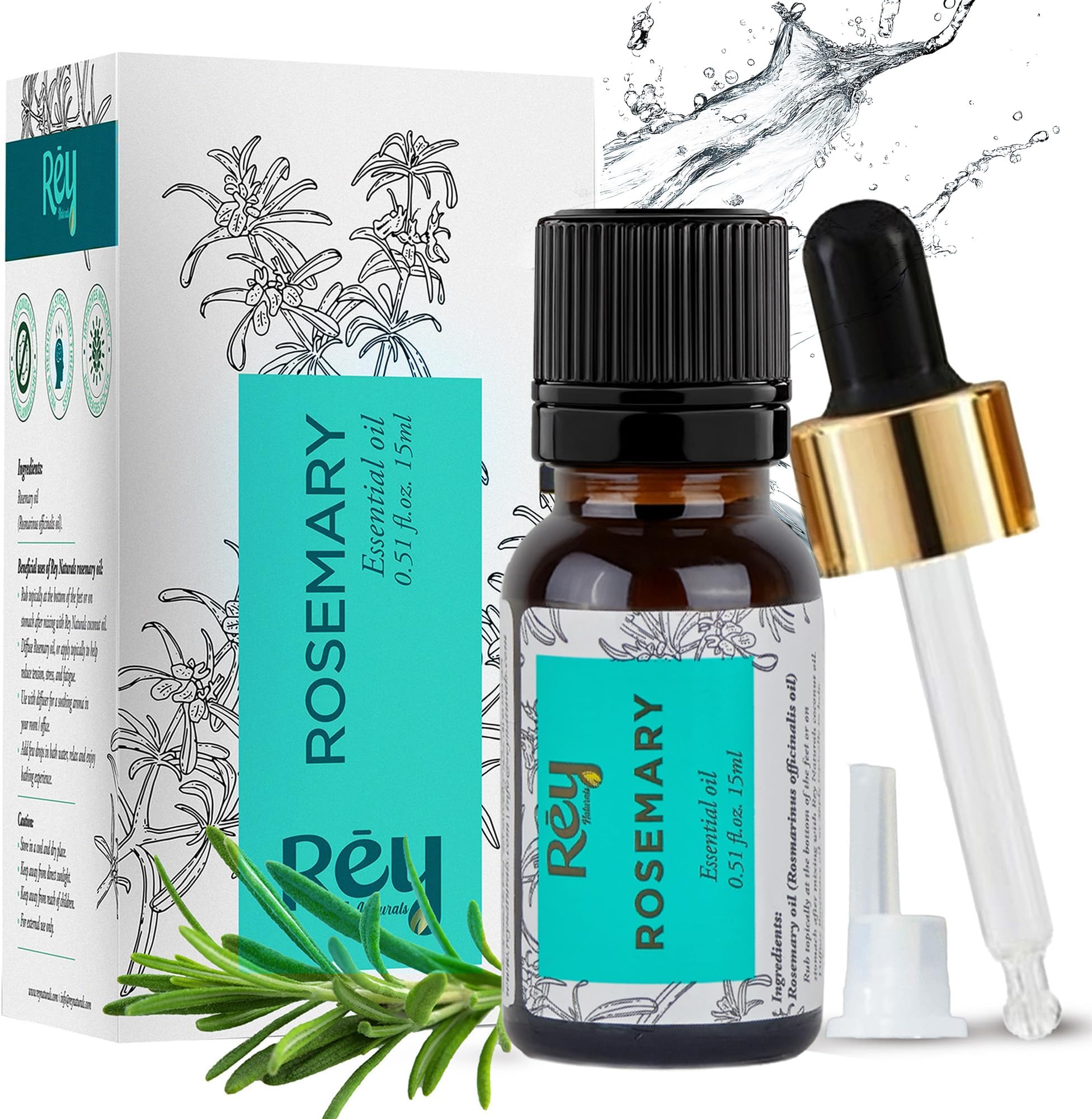 Rey Naturals Rosemary essential oil for hair growth, Skin and Aroma - 15ml