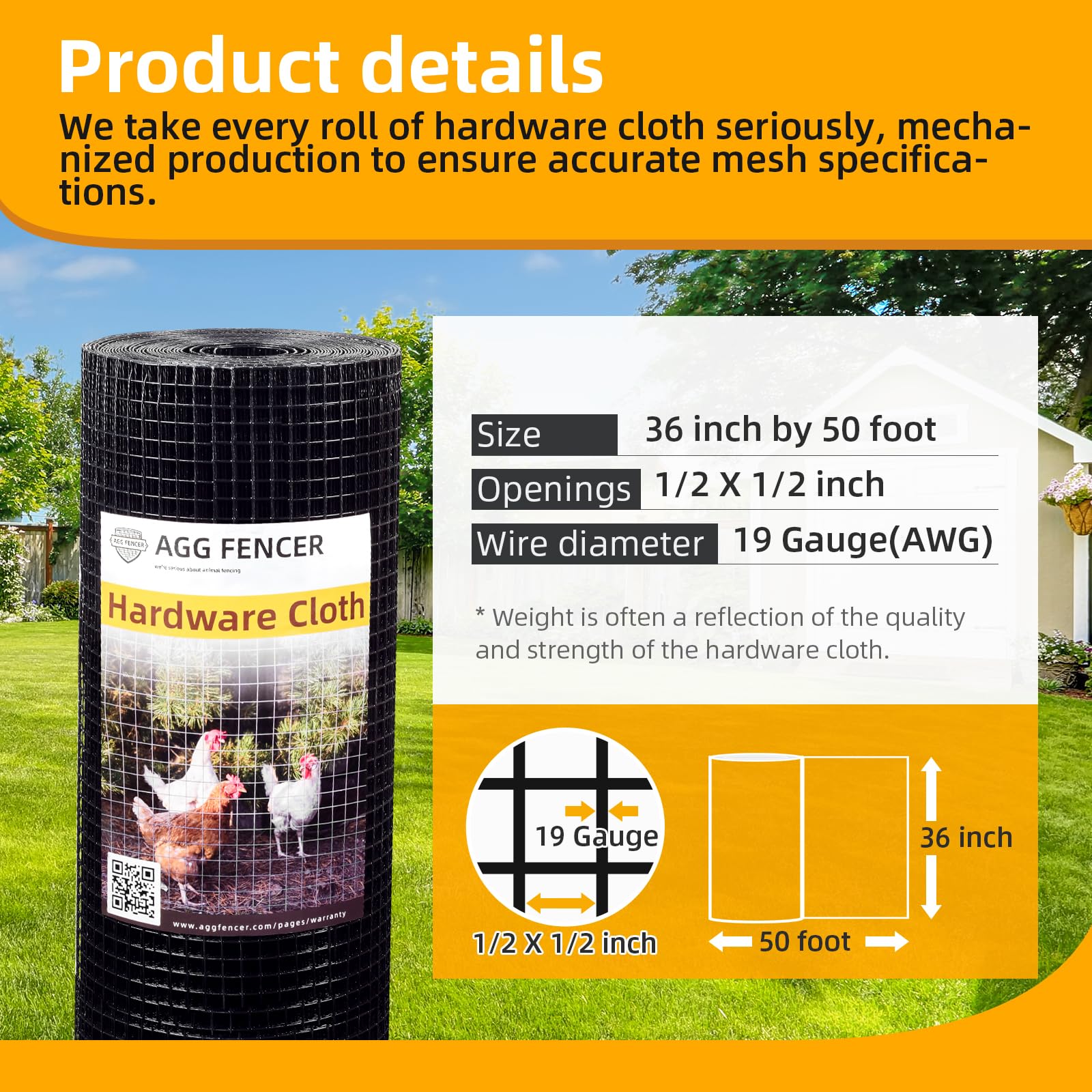 AggFencer 91,4cm x 15,2m PVC-Noir Fil de Grillage, 1mm Épaisseur 12,7 x 12,7mm Diamètre, Poulailler galvanisé,Clôtures pour élevage, filet de cage de volaille