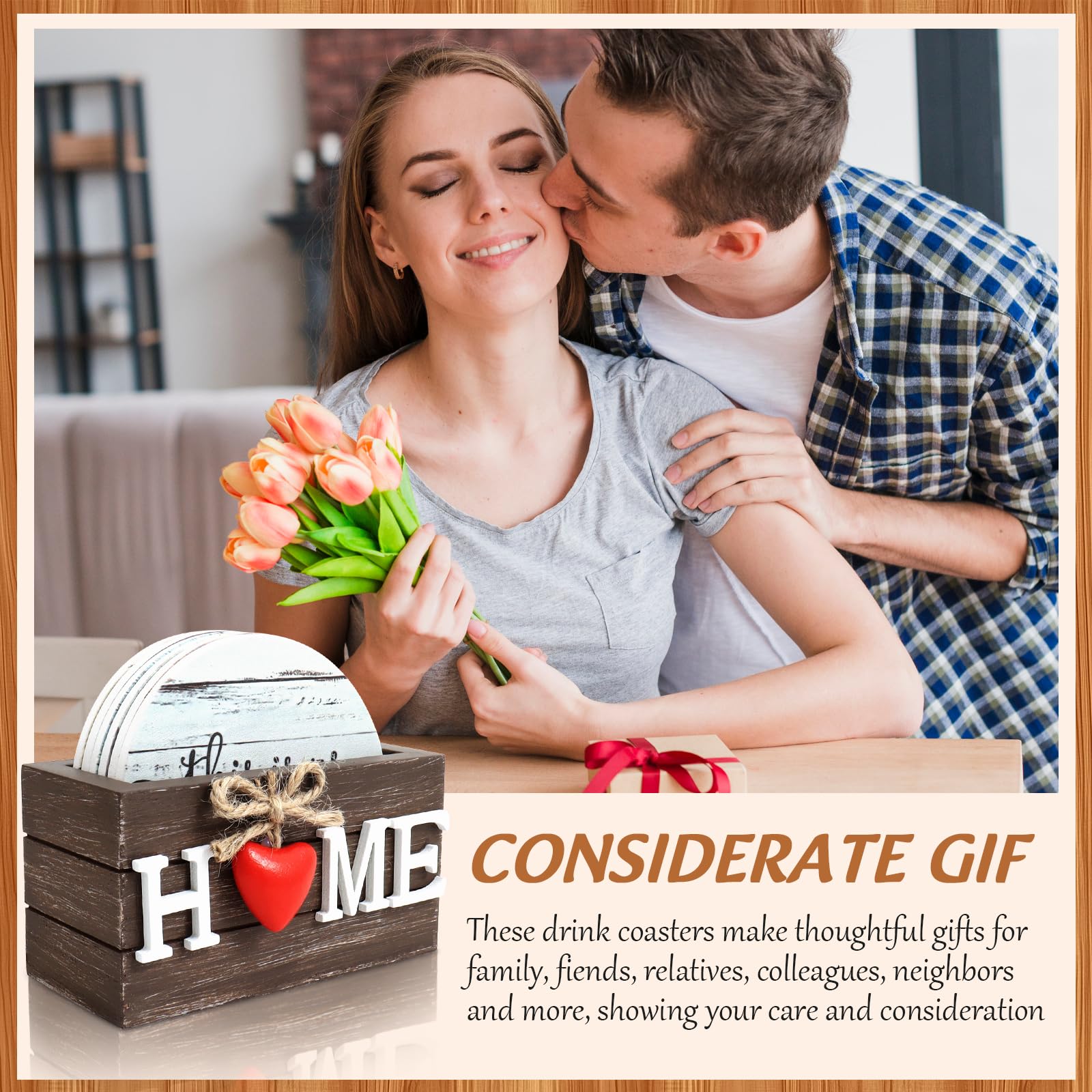 Posavasos de madera personalizados con soporte, juego de 6, regalos de inauguración de casa de campo, para San Valentín, decoración hogar