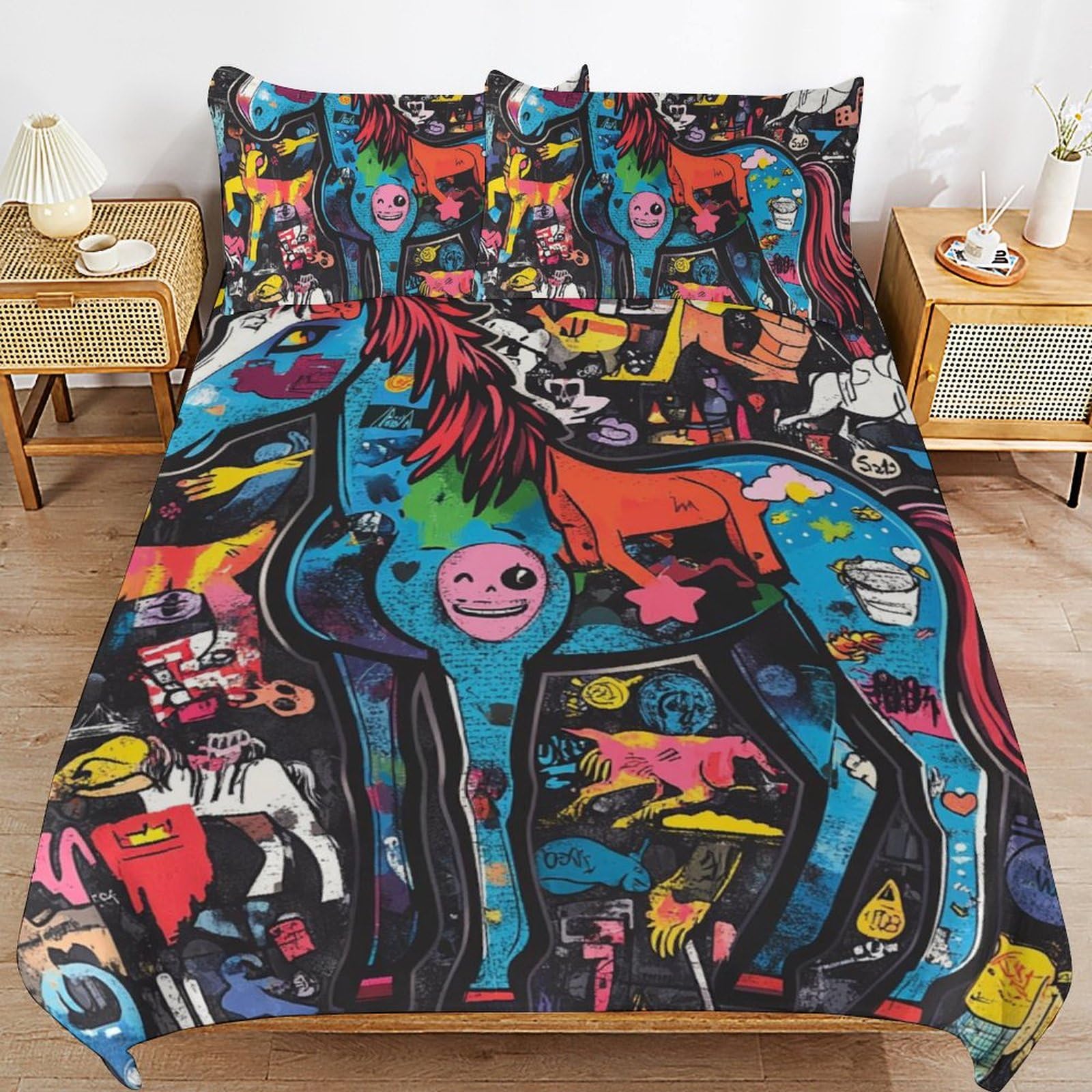 Parure de lit enfant hypoallergénique avec fermeture éclair motif cheval