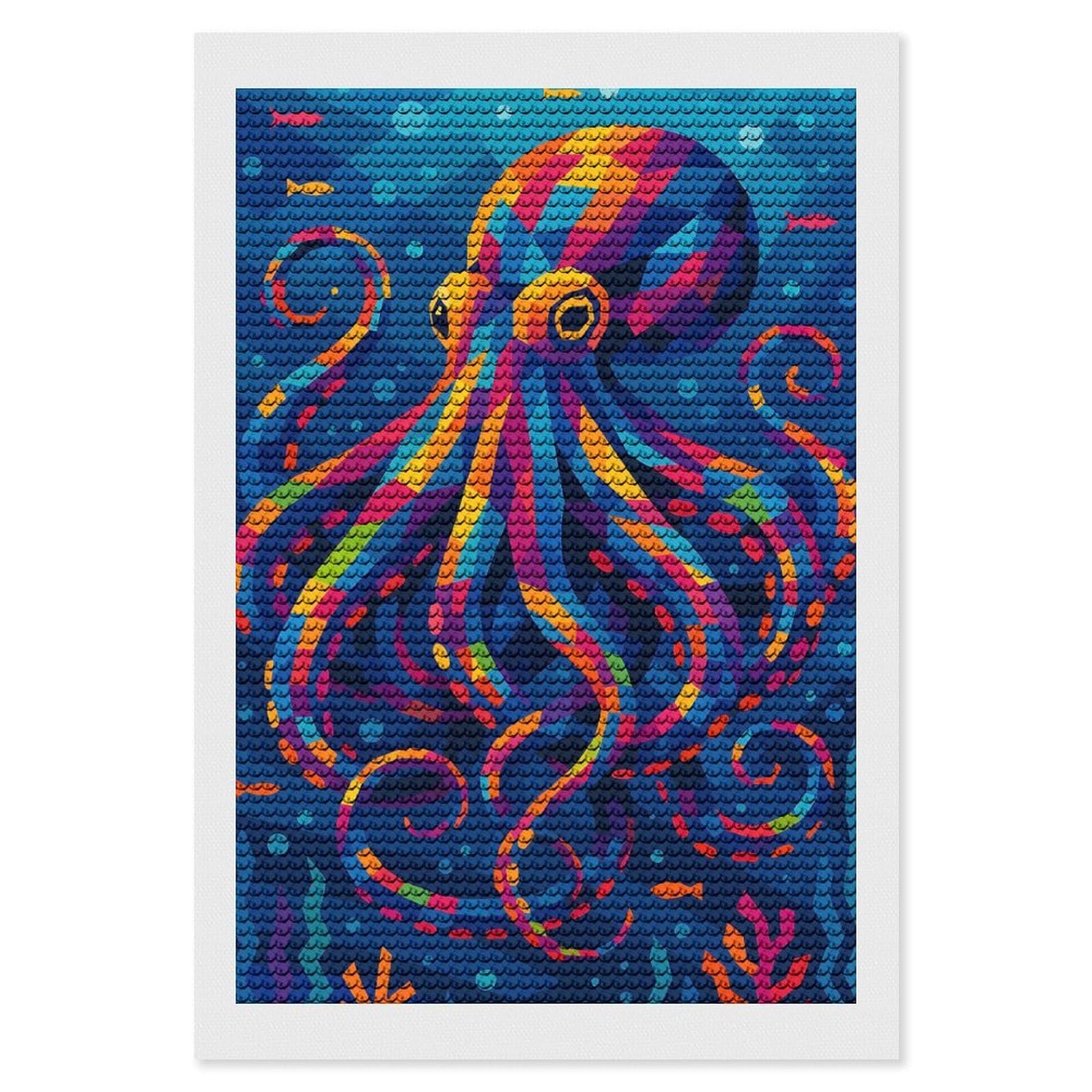 Junmoney Colorful Geometric Octopus in Blue Sea Diamond Painting Kit 8"x12", Easy Handmade Project, Cosy Home Accent, for Craft Lovers, Holiday Gift Idea