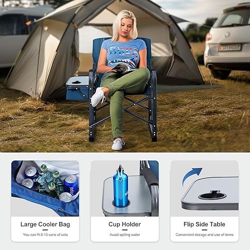 Miniatura 6 de LET'S CAMP Silla de director plegable de gran tamaño para exteriores, silla de campamento resistente con mesa auxiliar y bolsa enfriadora para