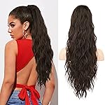 Flufymooz Ponytail Extension, 26 Inch Drawstring Ponytail Hair Extensions for Women Long Curly Wavy Pony Tail Natural Wavy Synthetic Hairpiece for Women, Daily Use Party (Dark Chocolate Brown)