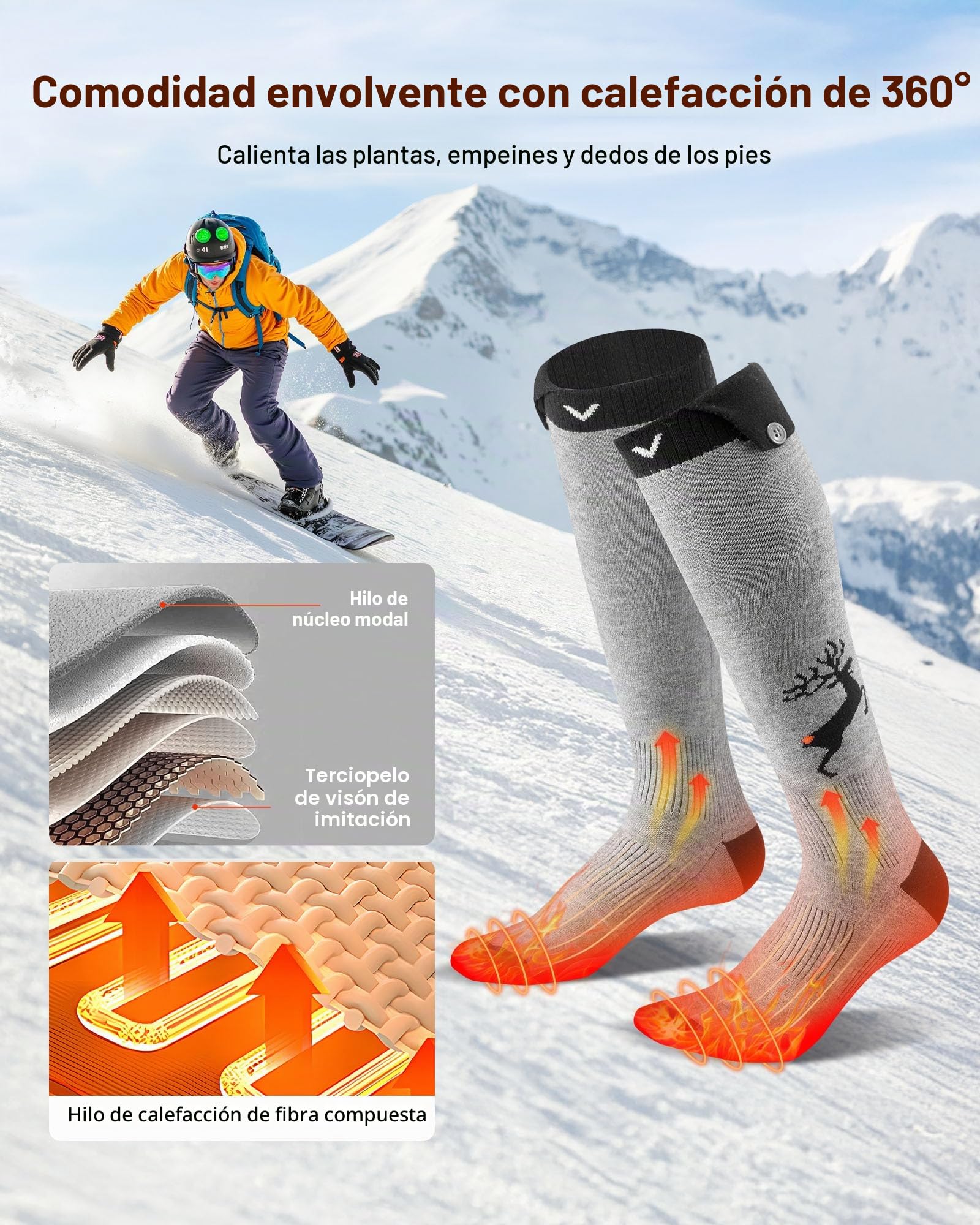 VEVOR Calcetines Calefactables, Batería 6000 mAh, Recargables, con 4 Niveles de Calentamiento, Control por Aplicación Unisex, Ideales para Caza, Equitación, Camping y Senderismo, UE de 38-48