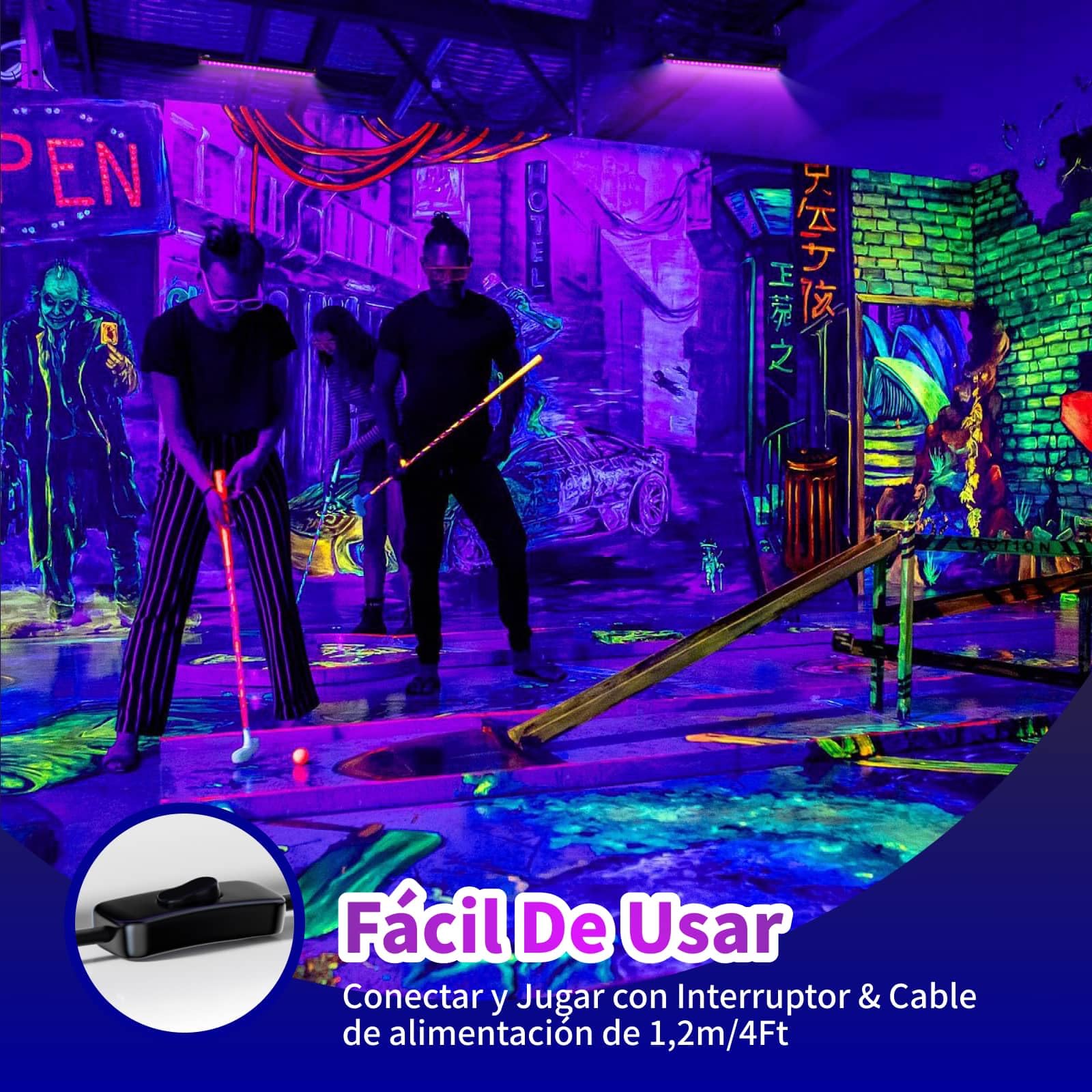 2x50W LED Luz Negra, Lampara UV 385nm con Interruptor & Soporte Ajustable de 180°, Impermeable IP66, Luz Ultravioleta para Fiestas o Decoración de Halloween