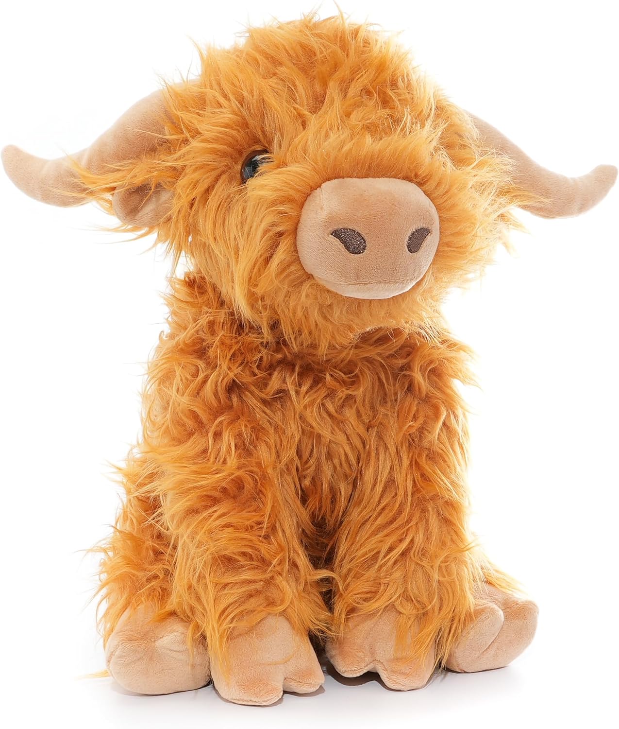 WEIGEDU Highland Cow Stuffed Animal Plush Toy – 12” Soft Fluffy Cuddly Cattle with Horns – Realistic Highland Bull for Kids & Collectors – Brown