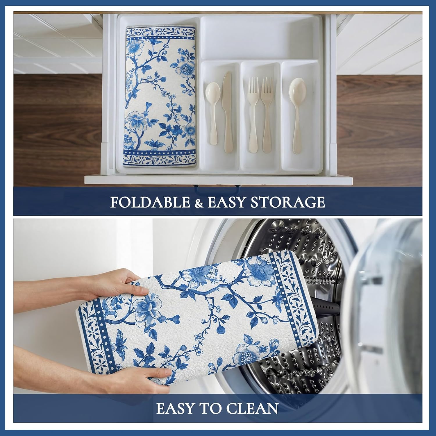 Domensi Chinoiserie Blue Floral Dish Drying Mat