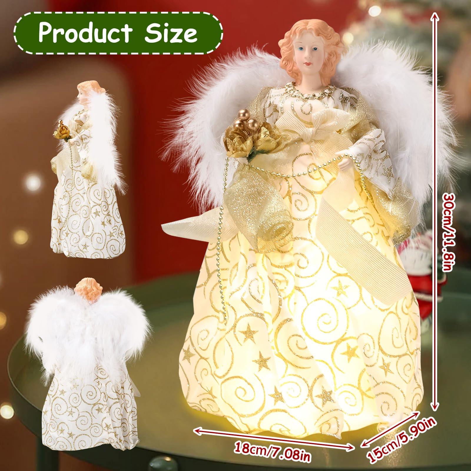 Cime De Sapin Ange De Noël Lumineux - Décoration Traditionnelle 30cm Pour Sapin De Noël