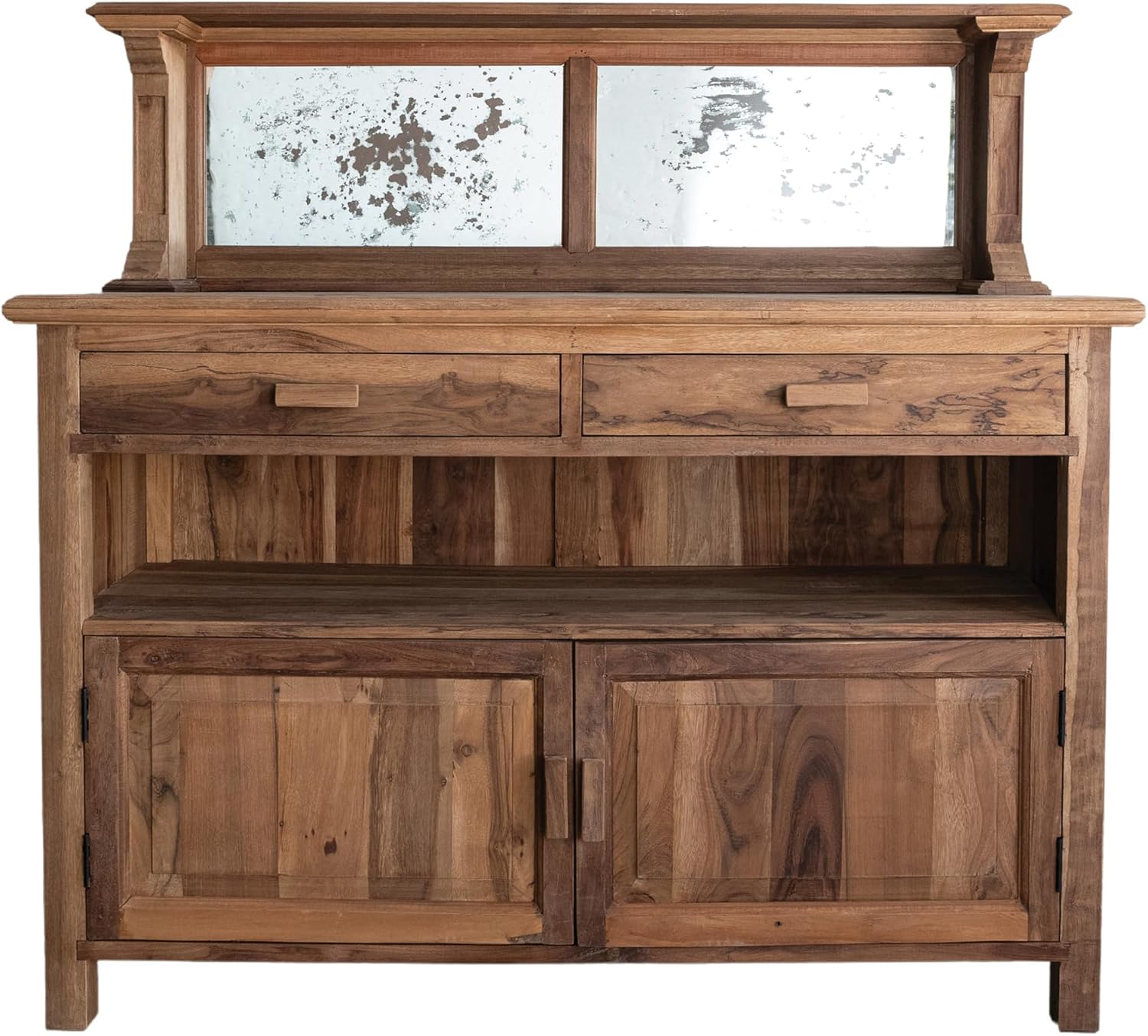 Creative Co-Op Reclaimed Wood Vintage Reproduction Sideboard with Antique Mirrored Back, Natural
