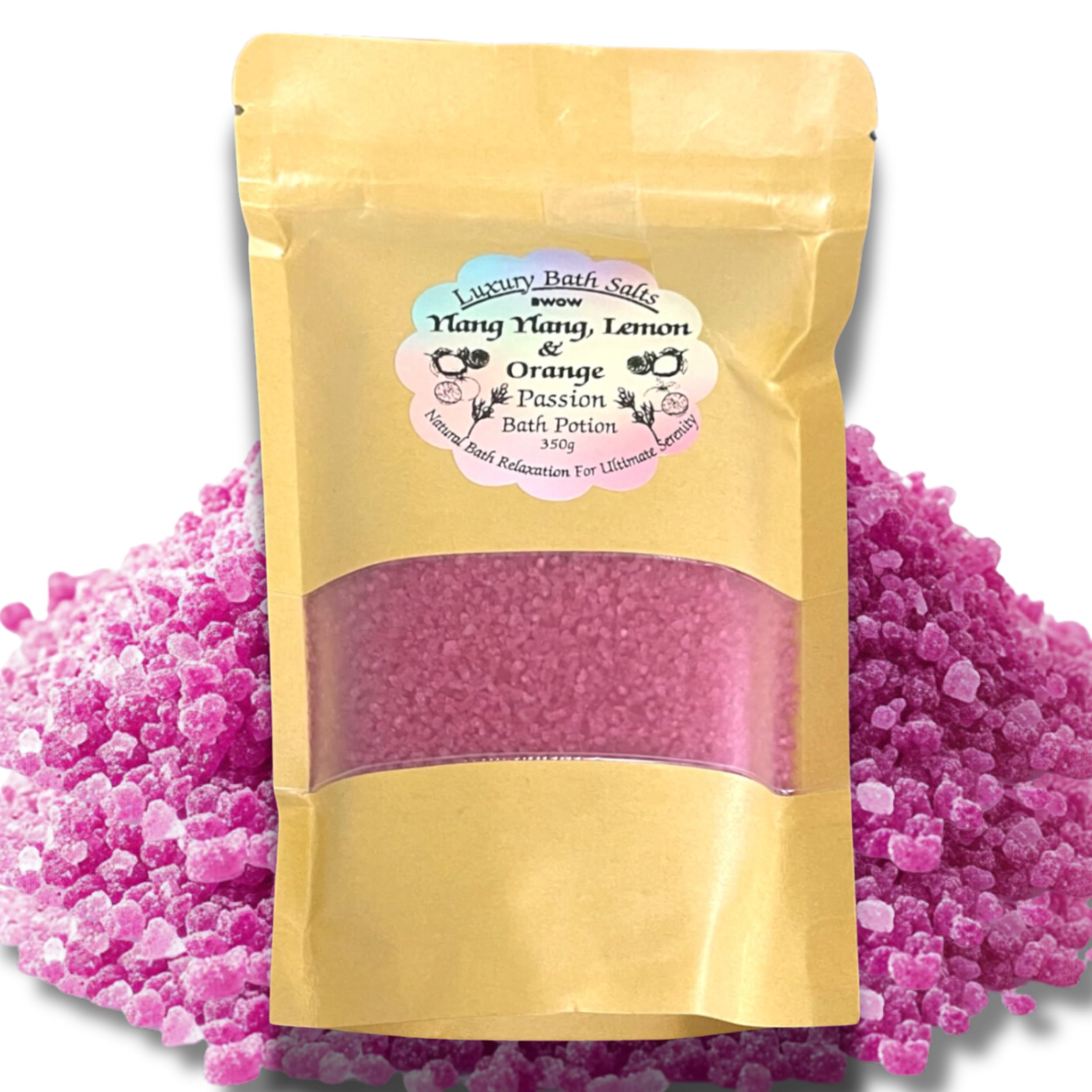 Natural Luxury Bath Salt – Passion: Ylang Ylang, Lemon & Orange Rich Essential Oils – Aromatherapy for Deep Relaxation, Pain Relief, Muscle Recovery & Stress Relief – Bath & Body Spa Experience, 350g