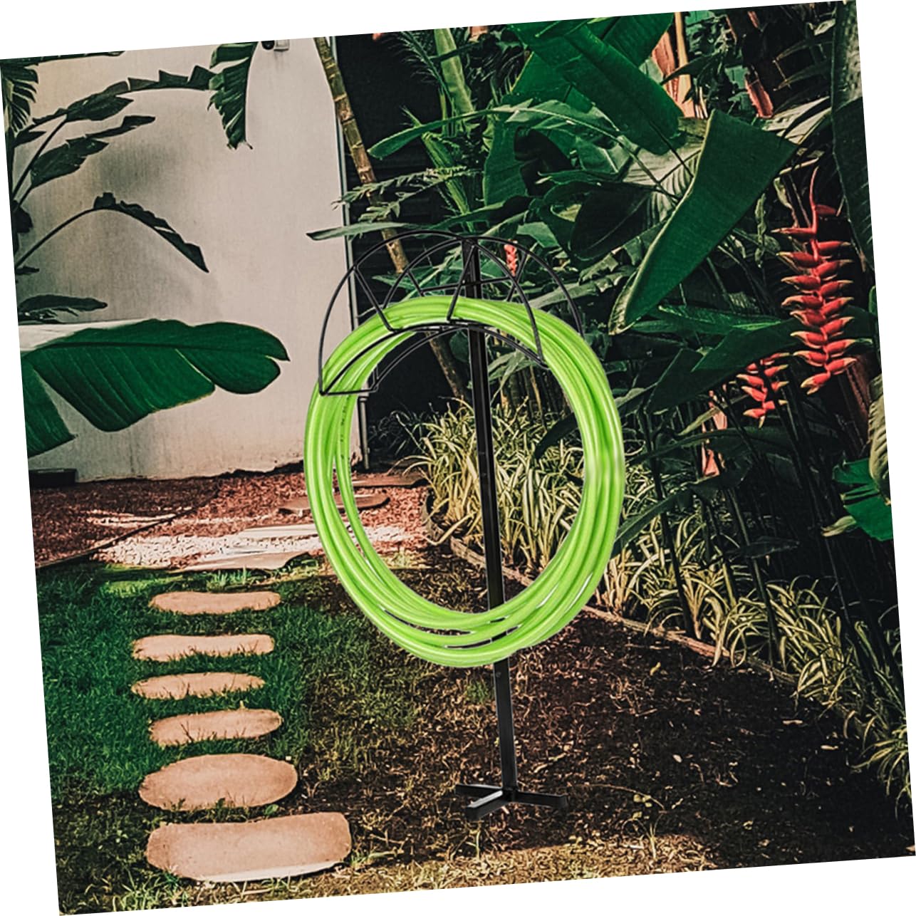 Didiseaon Soporte de Manguera de Jardín de Hierro Negro Desmontable | Instalación Rápida, Evita Enredos Manguera, Diseño Minimalista para Exterior