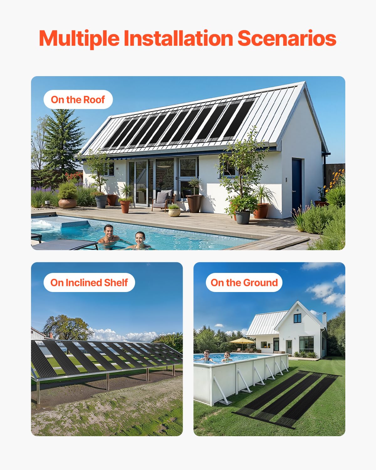 VEVOR Calentador Solar para Piscinas Sistema de Calefacción para Piscina de HDPE Panel Solar Universal Aumenta la Temperatura del Agua para Piscinas Elevadas y Enterradas 4 Piezas 1235 x 3100 mm