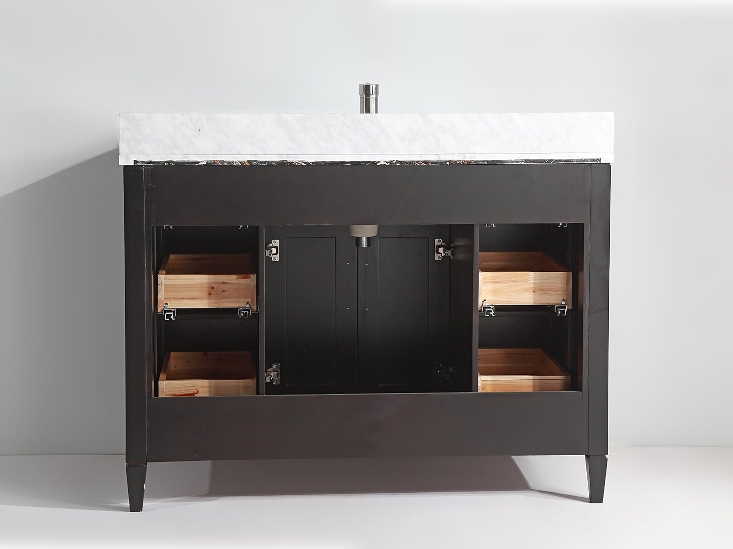 Vanity Art 48 Inch Bathroom Vanity with Sink and Mirror | Carrara Marble Stone Top Storage Bathroom Organizer Cabinet with Dovetailed Drawer, Soft Closing Doors, Brushed Nickel Handles, VA2048-E