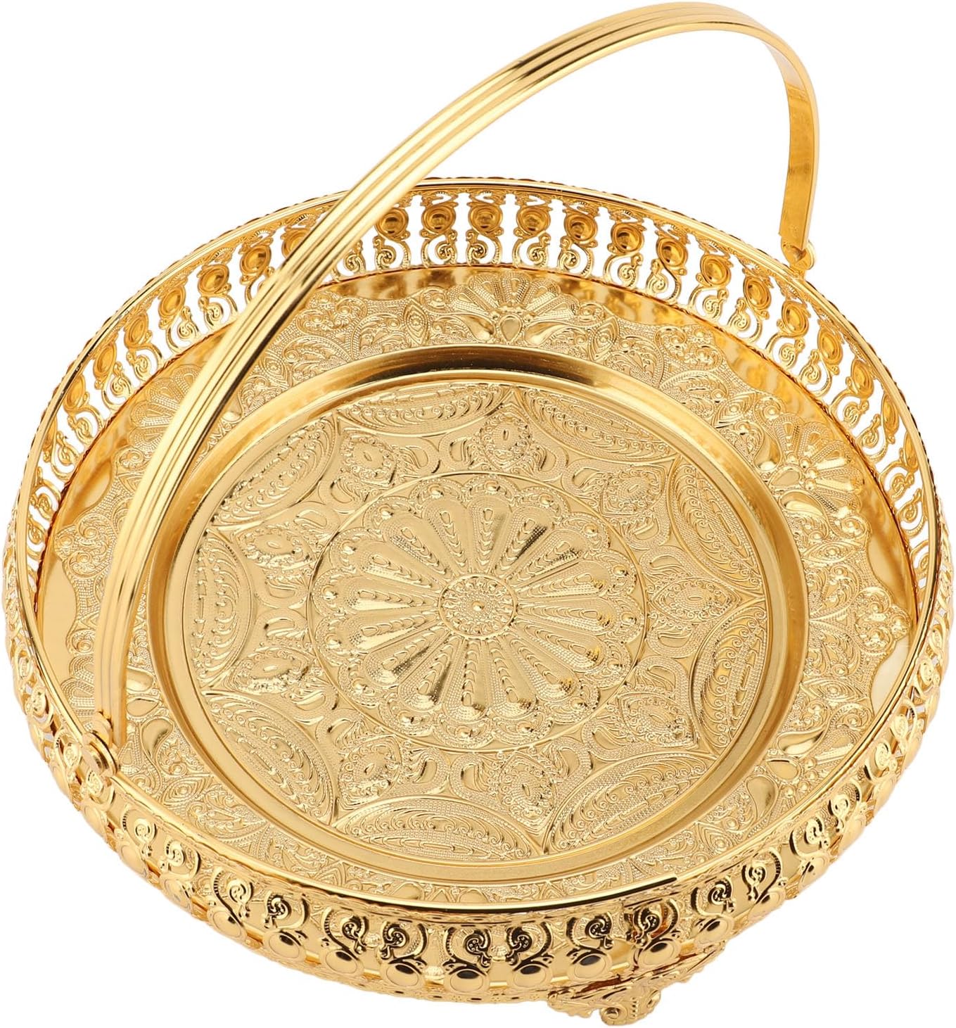 Exquisite Craftsmanship, Vintage Elegance, Alloy Design Retro Round Fruit Tray with Handle, Convenient for Party, Bar