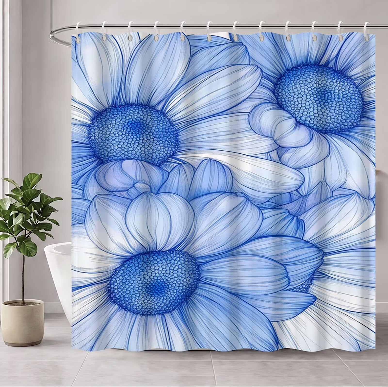 Cortina de Ducha Azul claro Cortina Ducha, Antimoho, Tela Impermeable Poliéster, Shower Curtain 200x220 cm con 12 Ganchos y Dobladillo Ponderado, Shower Curtain Lavable para Baño o Bañera, Flor 3Y#600