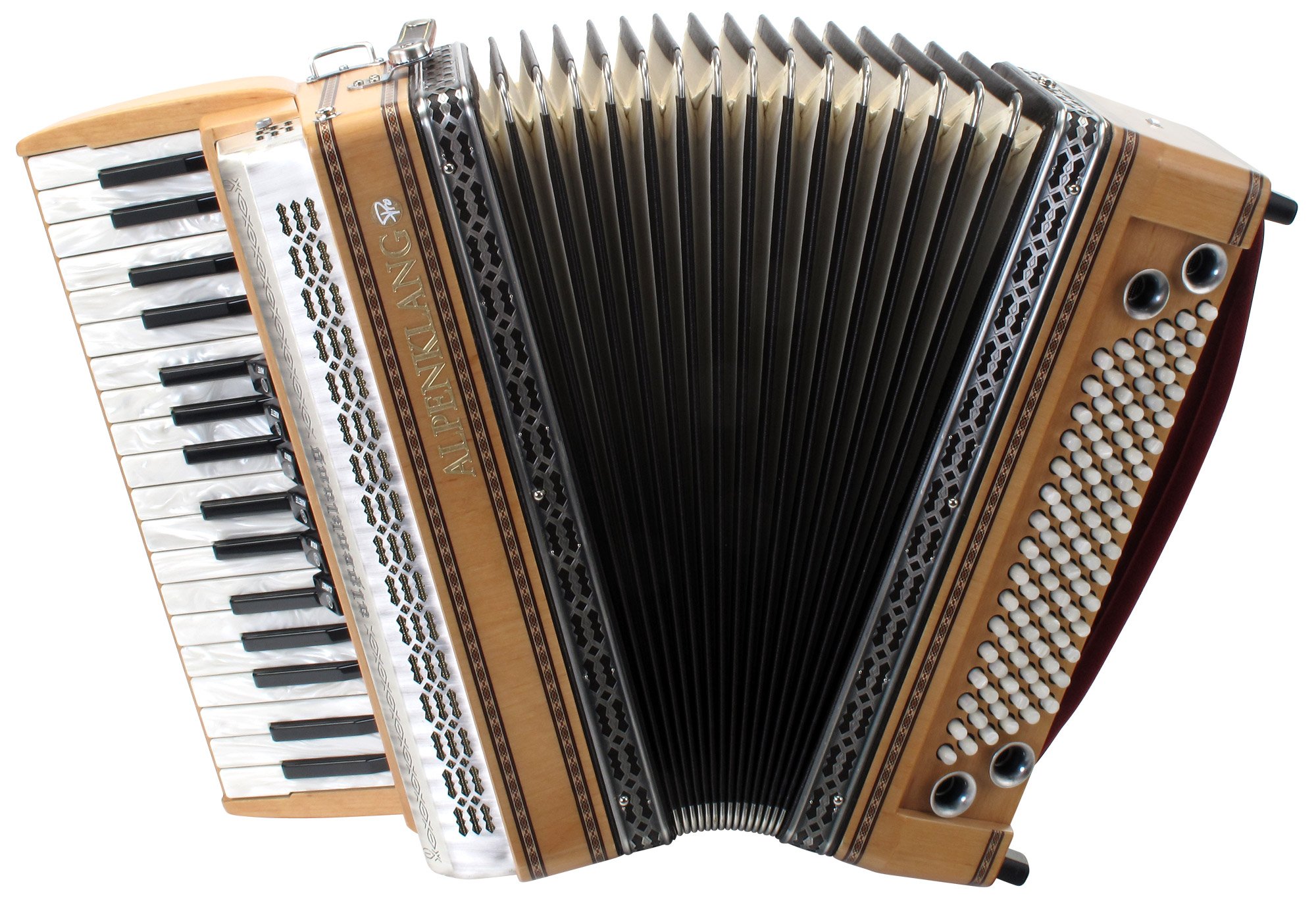 Alpenklang Pro Akkordeon III 96 (Tasten-Steirische, 34 Diskant-Tasten, 96 Bässe, Helikon-Bässe, weißer Balg) Erle