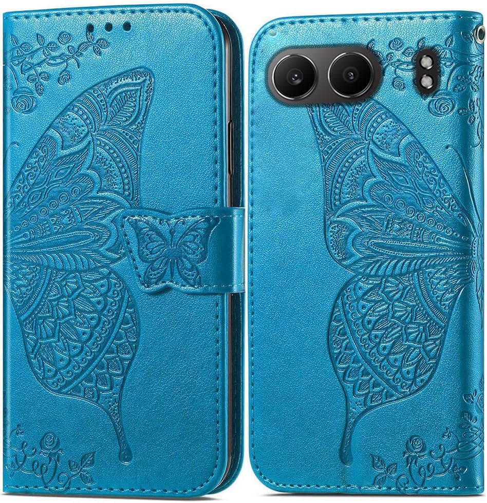 Image of ClickCase Butterfly Series for OnePlus Nord 4 5G Leather Embossing Wallet Flip Case Kick Stand Magnetic Closure Flip Cover for OnePlus Nord 4 5G (Sky Blue)