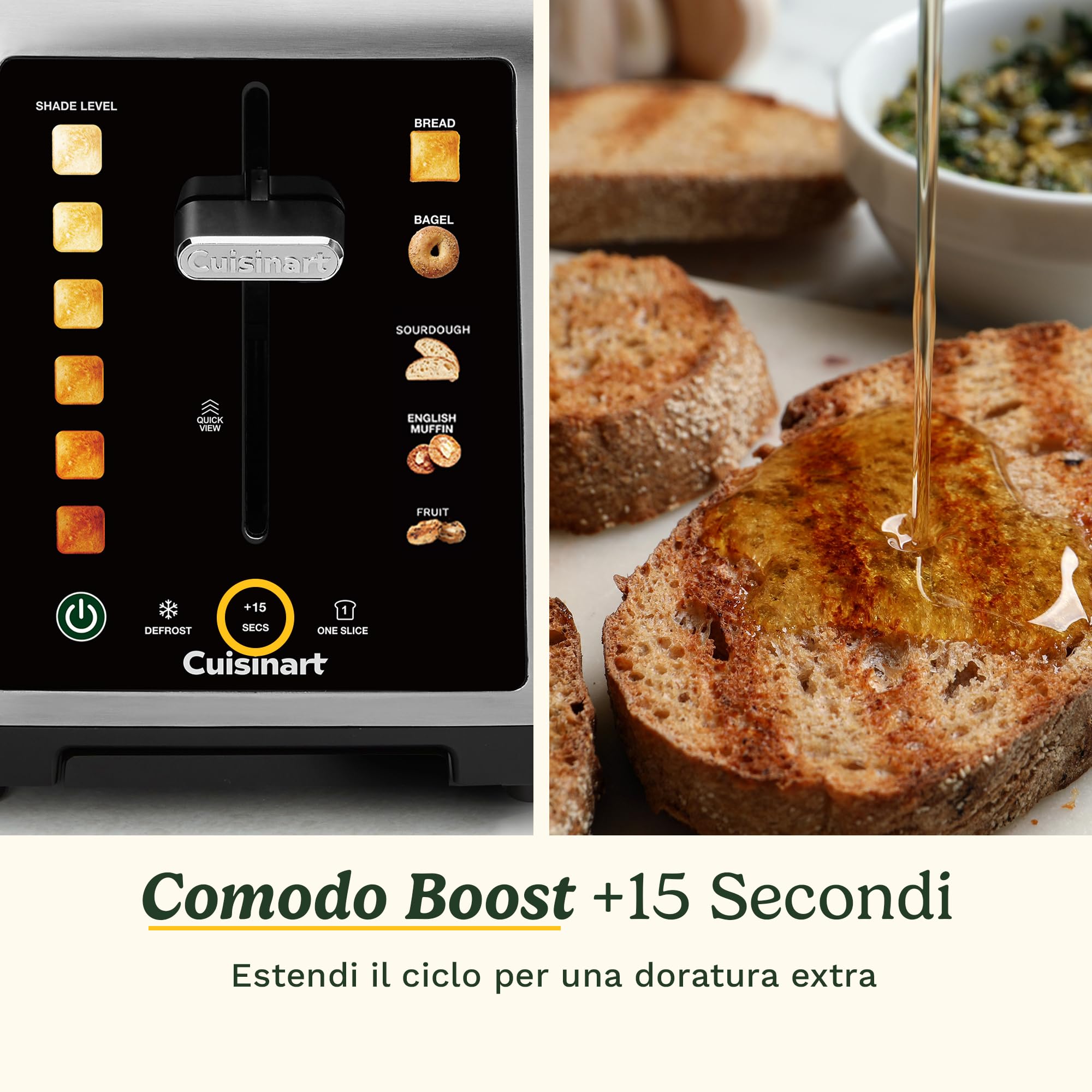 Cuisinart SimpliTouch XL Tostapane 2 fette | Fessure extra-large | Display touch a colori | High-Lift QuickView™ | Programmi pane, bagel, muffin | Funzioni scongelamento, boost +15s | Acciaio inox