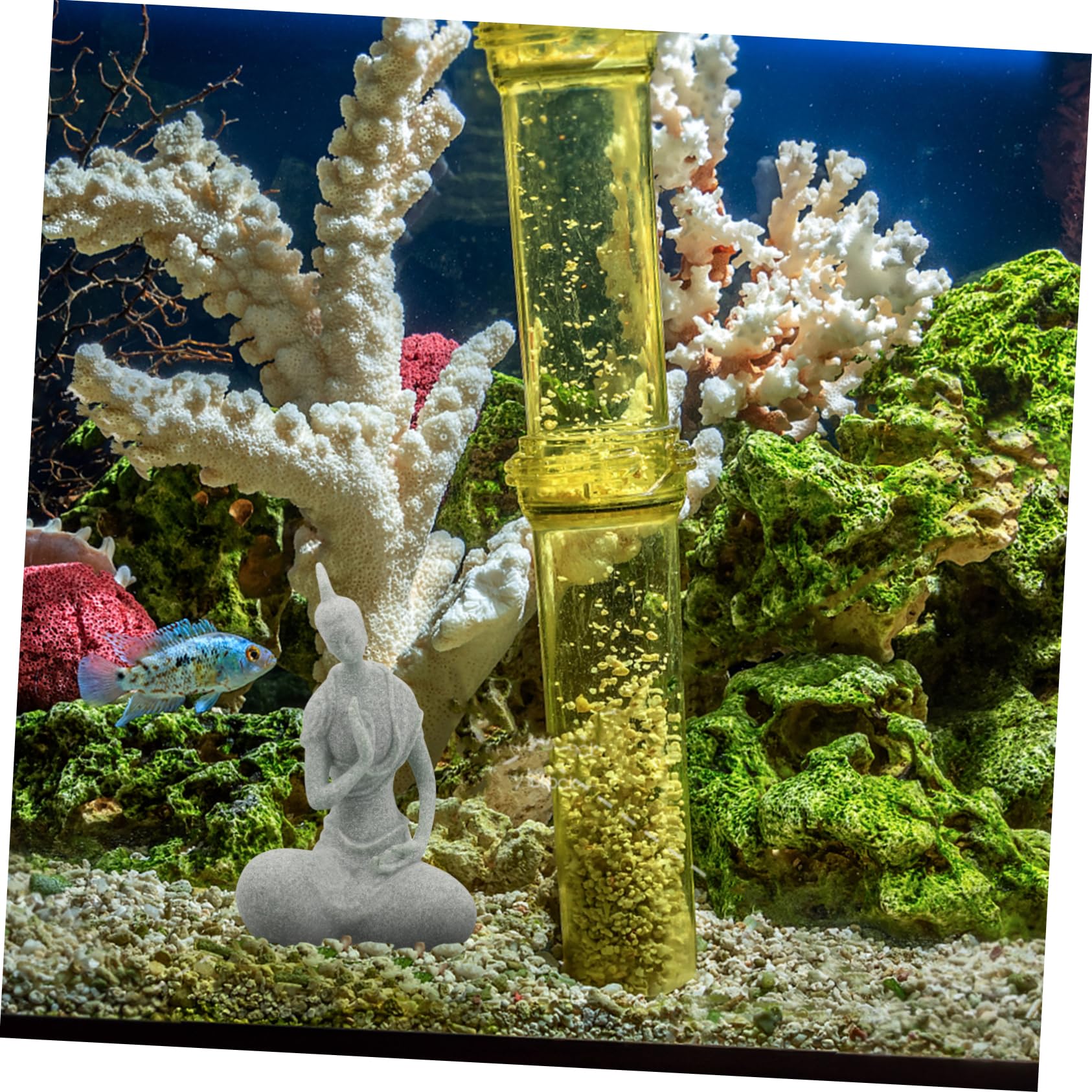 Kisangel 4 Piezas Estatua De Buda Paisajismo del Tanque De Peces Luz del Acuario Decoración Costera Plantas De Acuario Accesorios para Peceras Aire Decoraciones De Acuario Arenisca Verde