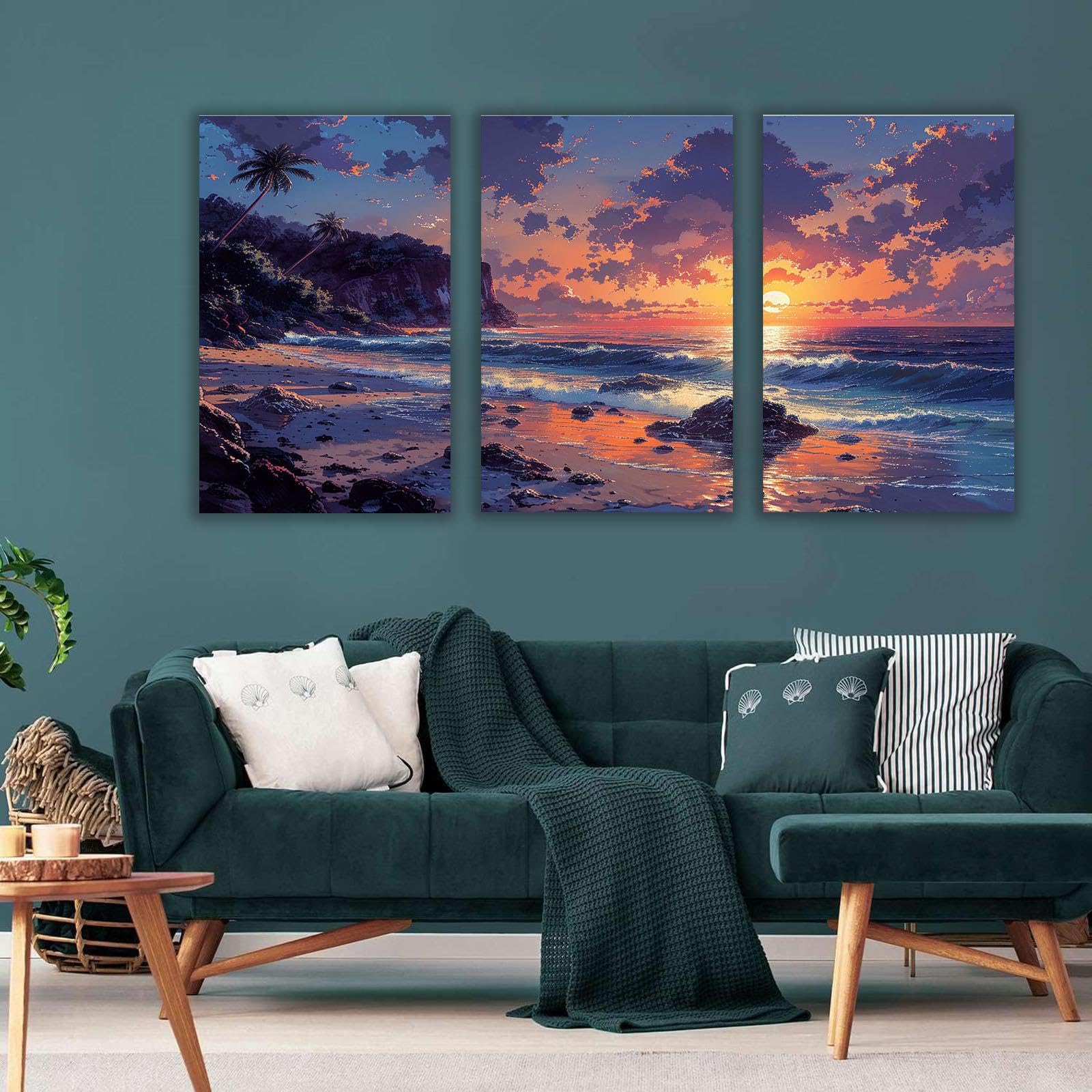 Amazon.co.jp: SHYAMIC 3枚セット 海絵 アート海 自然風景, 夕暮れ時の