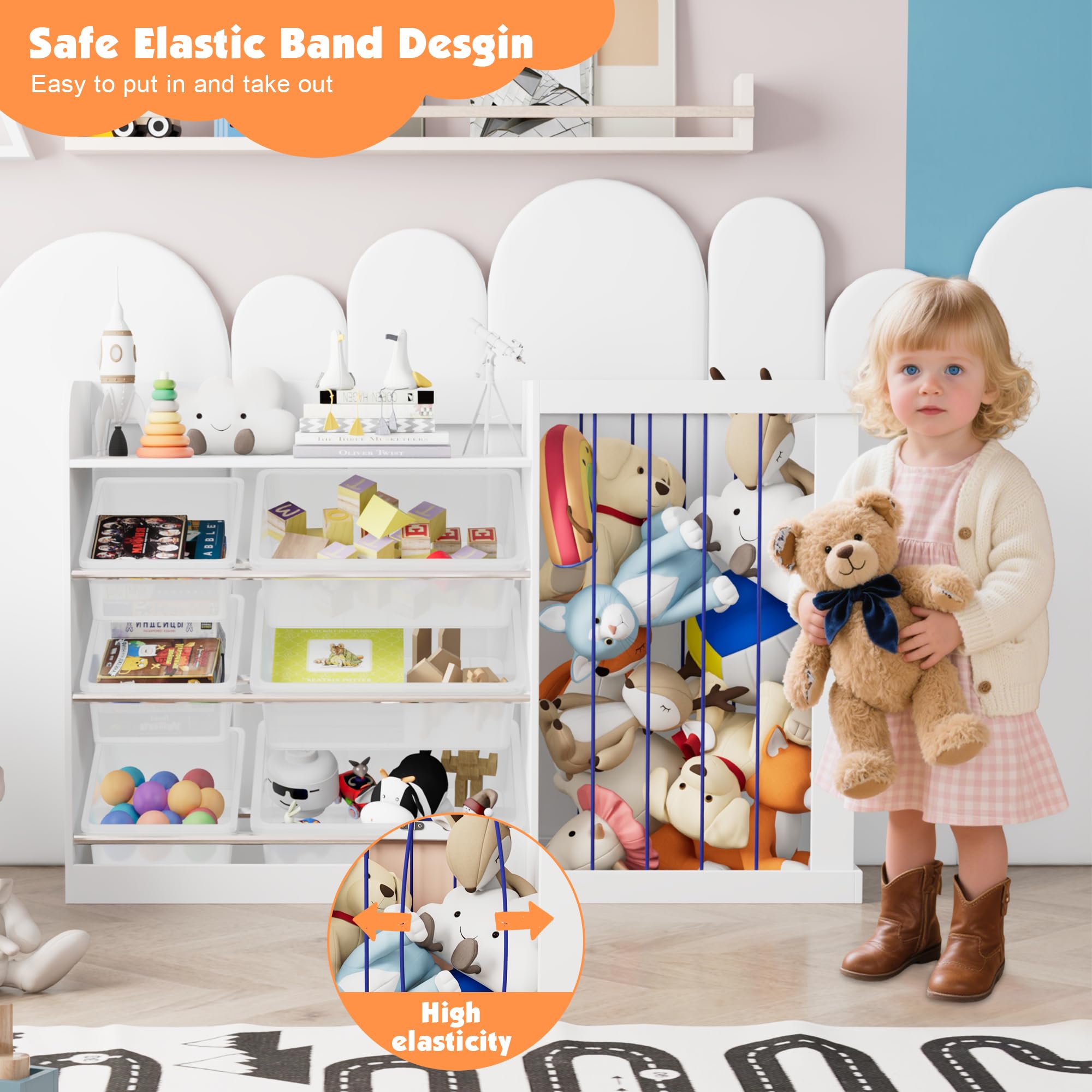 NACHES Kinder Bücherregal Spielzeugregal Kuscheltier Aufbewahrung Kinderregal Spielzeug-Organizer für Kinderzimmer Spielzimmer (Weiß, 122x34x80cm)
