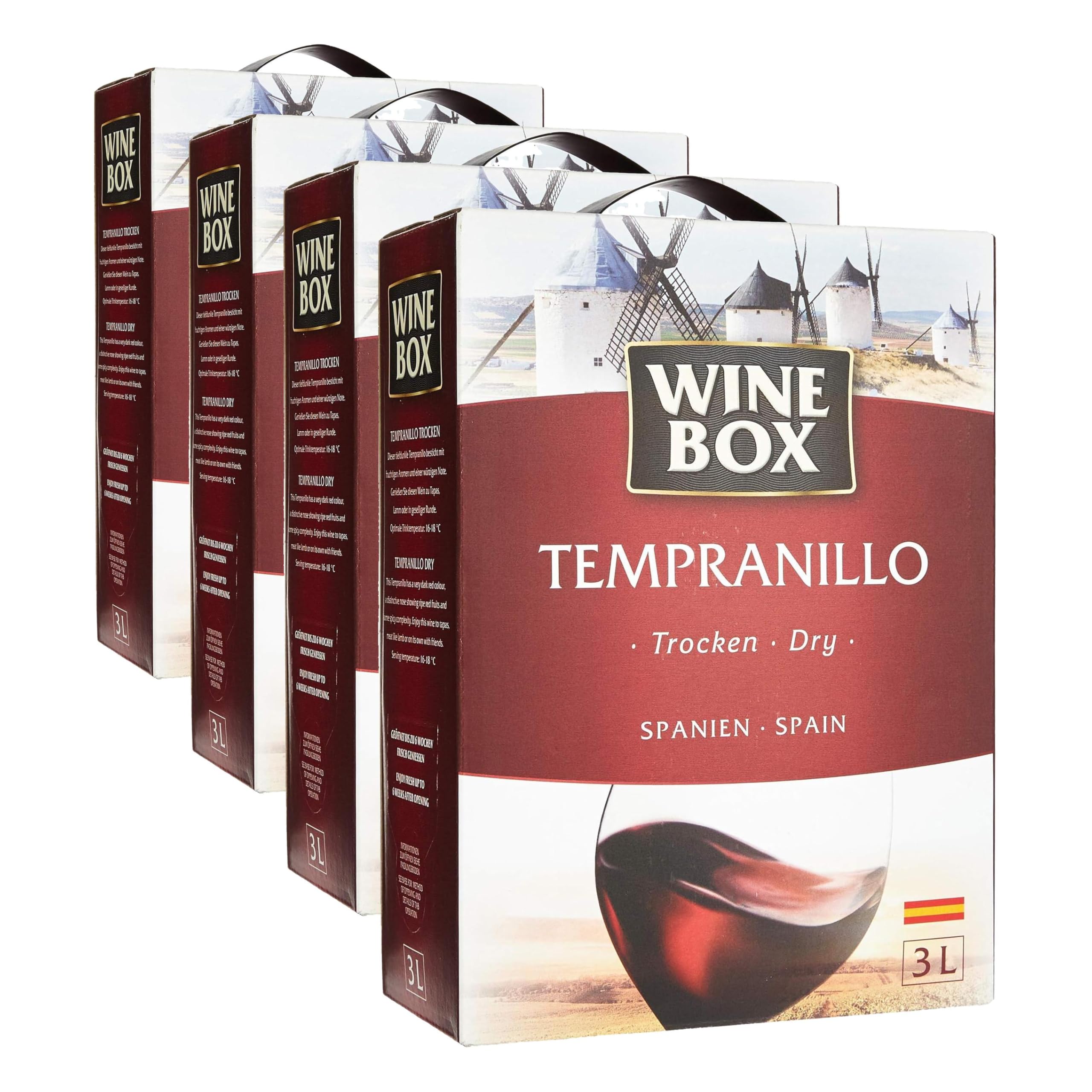 Wine Box Tempranillo Vino de la Tierra de Castilla trocken Bag-in-Box (1 x 3 l) | 3 l (4er Pack)