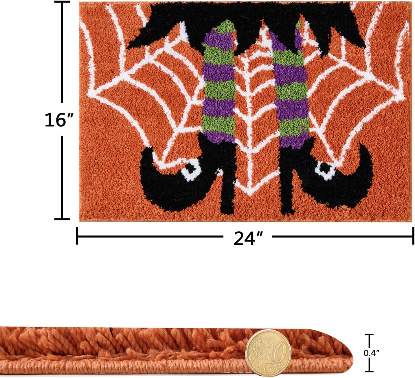 RoomTalks Vintage Witchy Halloween Bath Mat for Bathroom Non Slip Washable, Cute Witch Shoes Spider Web Microfiber Tufted Halloween Bath Rug 16’’W x 24’’L, Witchcraft Spooky Season Bathroom Mat