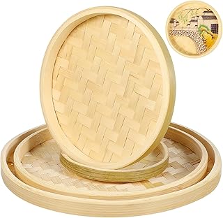 4 Pcs Bamboo Basket Tray - Bamboo Woven Tray, Basket Woven, Fruit and Vegetable Storage Flat Baskets for Wall Decor Baskets for Food