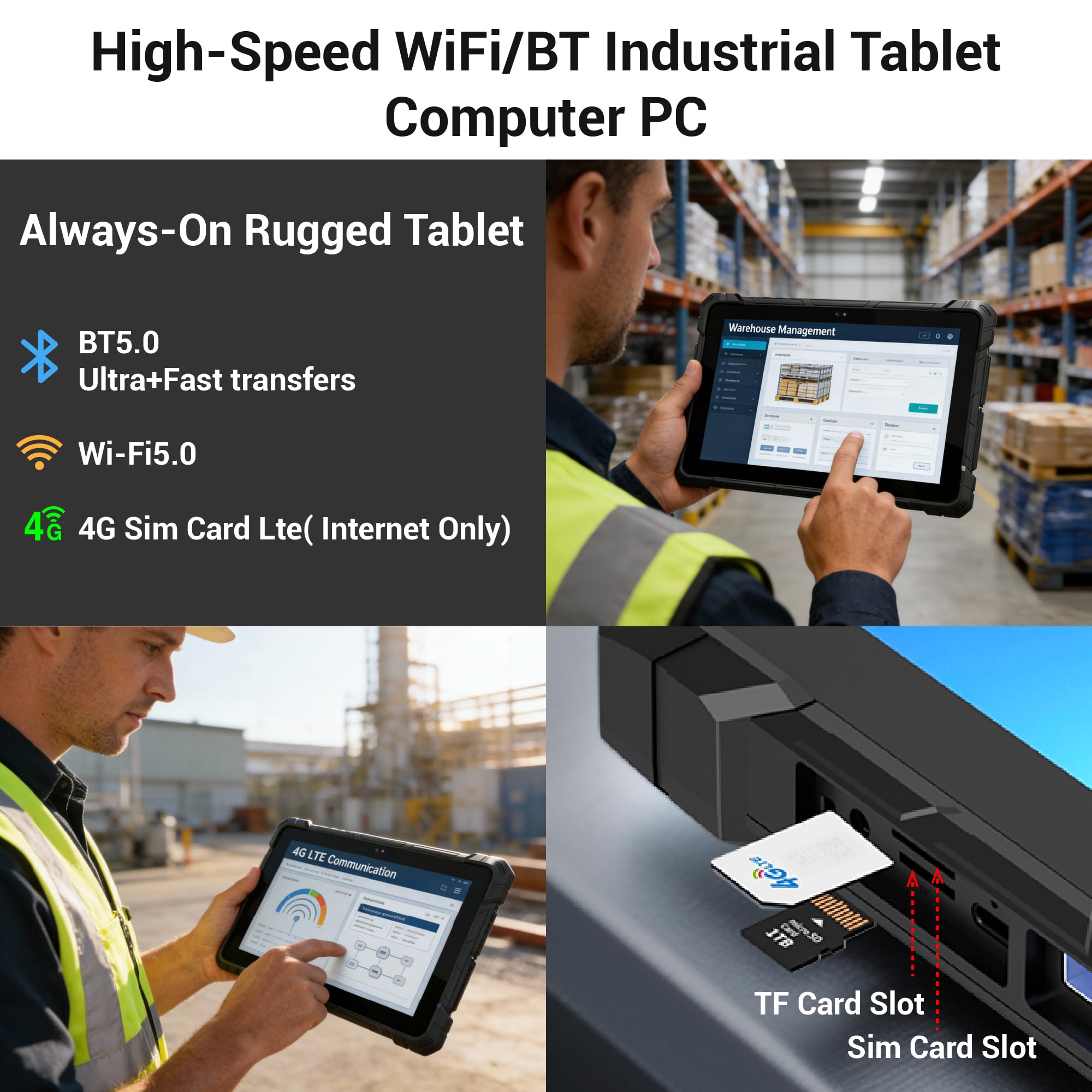 Tablet PC Esterni Tablet Industriale Resistente all Acqua Antishock 10,1", Win 11 Pro N150 16GB RAM 256GB ROM, 8000mAh, Sim 4G, GPS, NFC, Scansione di Codici a Barre, Type-C, RS232