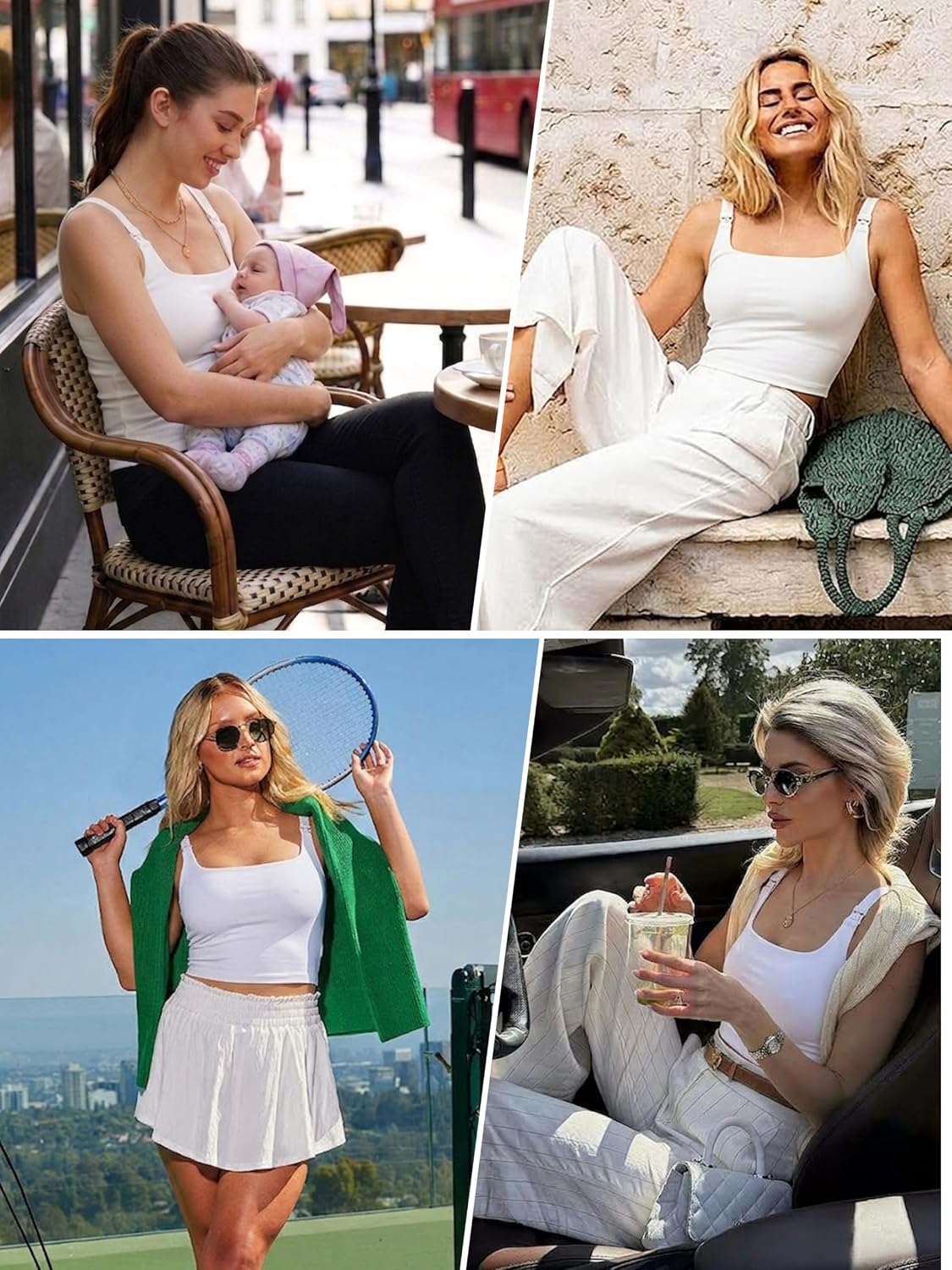 Ecavus Women's Nursing Bras for Breastfeeding Tank Tops Square Neck Nursing Workout Crop Top with Built in Bra for Workout