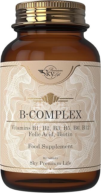 Sky Premium Life Vitamin B Complex with Vitamins B1, B2, B3, B5, B6, B12, Folic Acid & Biotin - 60 Vegan Tablets - Halal & Kosher