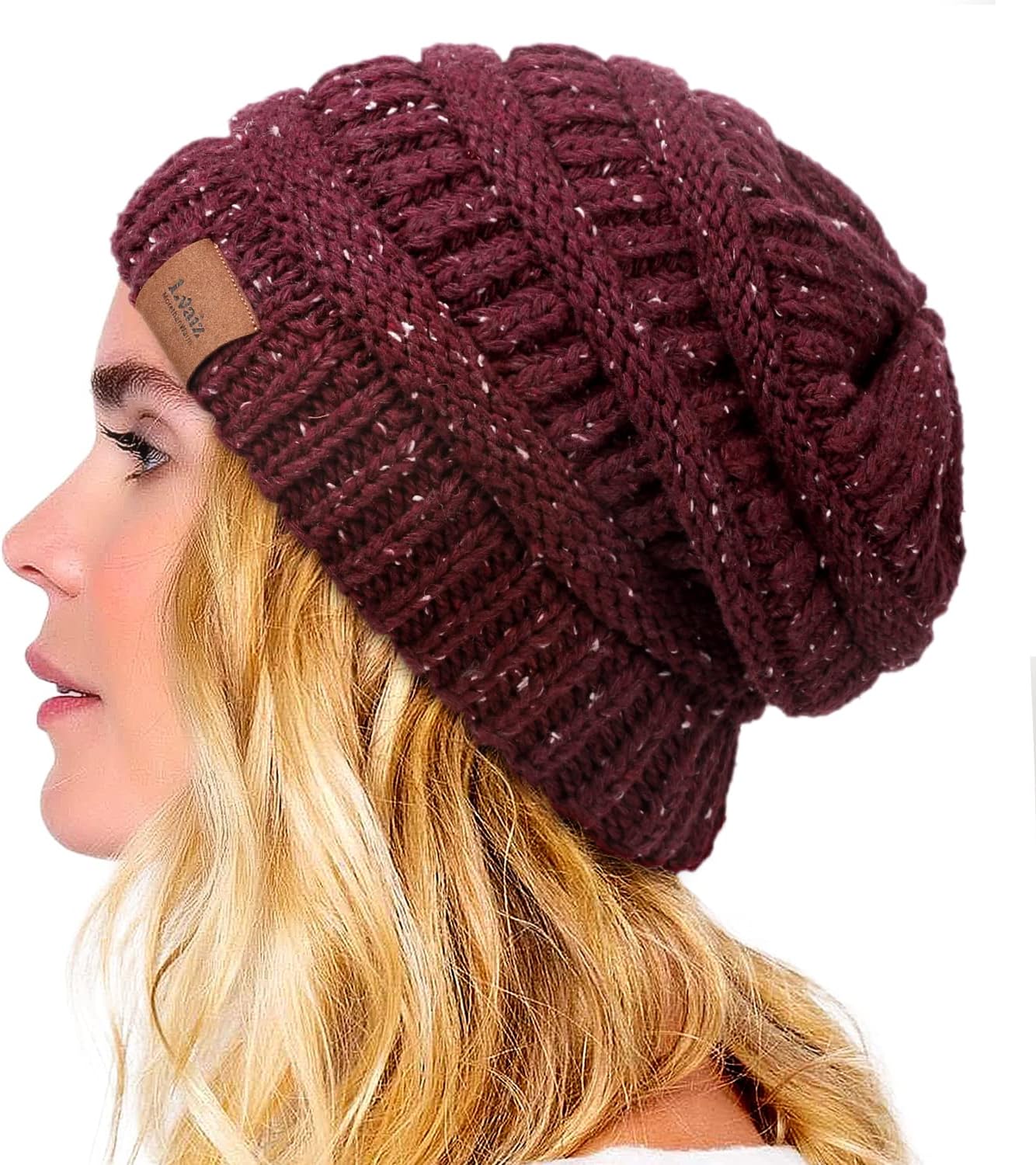 Winter Satin Lined Beanie Hats for Women Men Warm Oversized Slouchy Knitted Skull Cap with Satin Silk Lining for Natural Hair