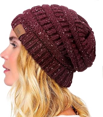 Winter Satin Lined Beanie Hats for Women Men Warm Oversized Slouchy Knitted Skull Cap with Satin Silk Lining for Natural Hair