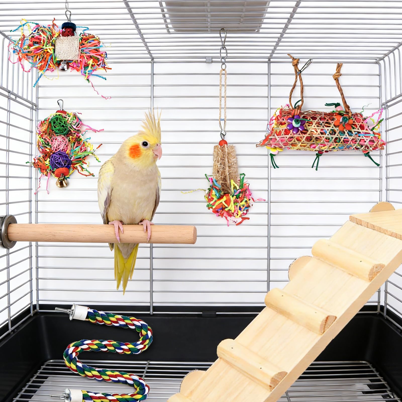 Morezi Bird Swing for cage Parakeet Parrot Swing Wood Ladder Toy Accessories Play Gym Budgie Perch Hammock Budgerigar Conure Cockatiel mynah Finches Toys for Small Medium Breeds - image 5